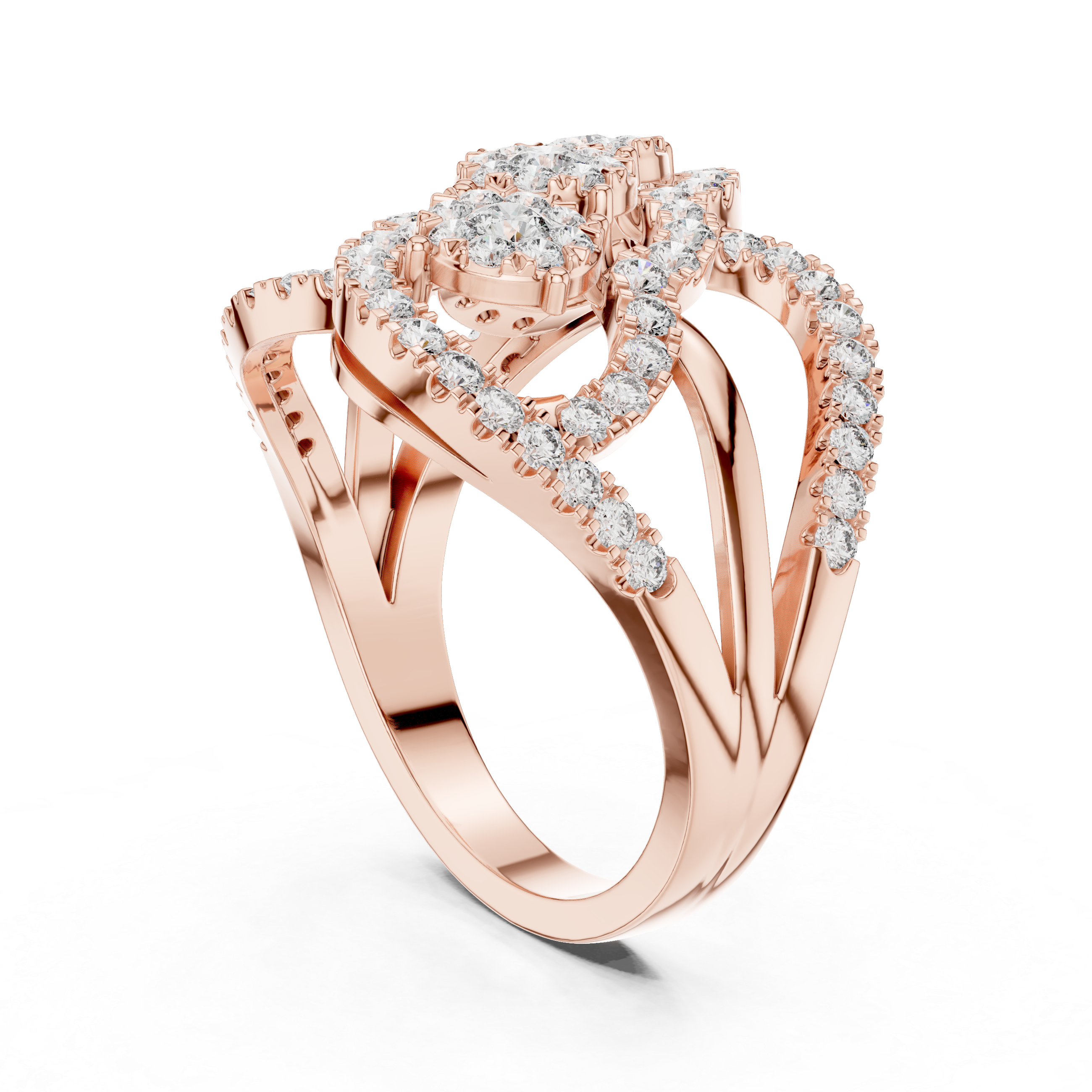 Triple Cluster Halo Diamond Ring