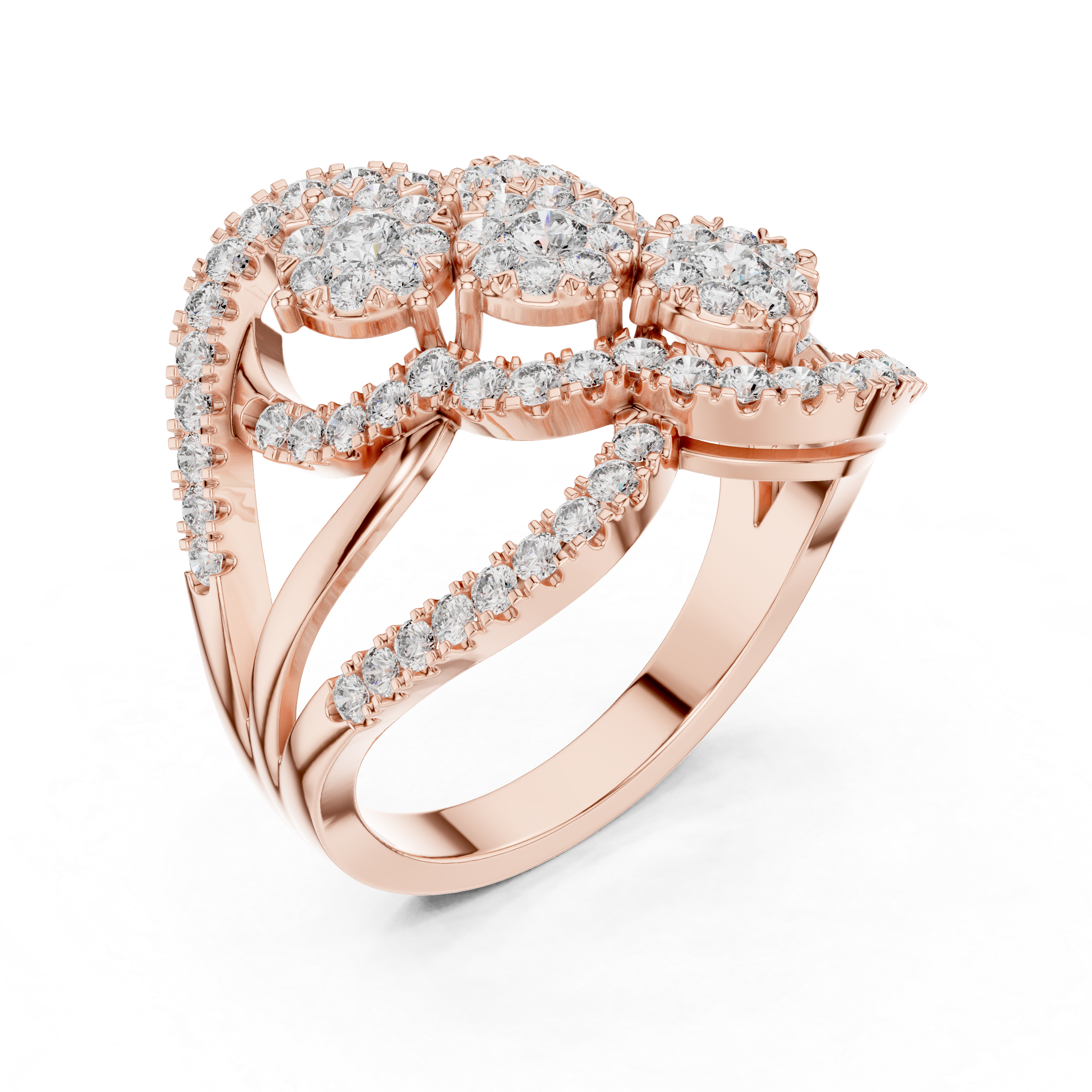 Triple Cluster Halo Diamond Ring