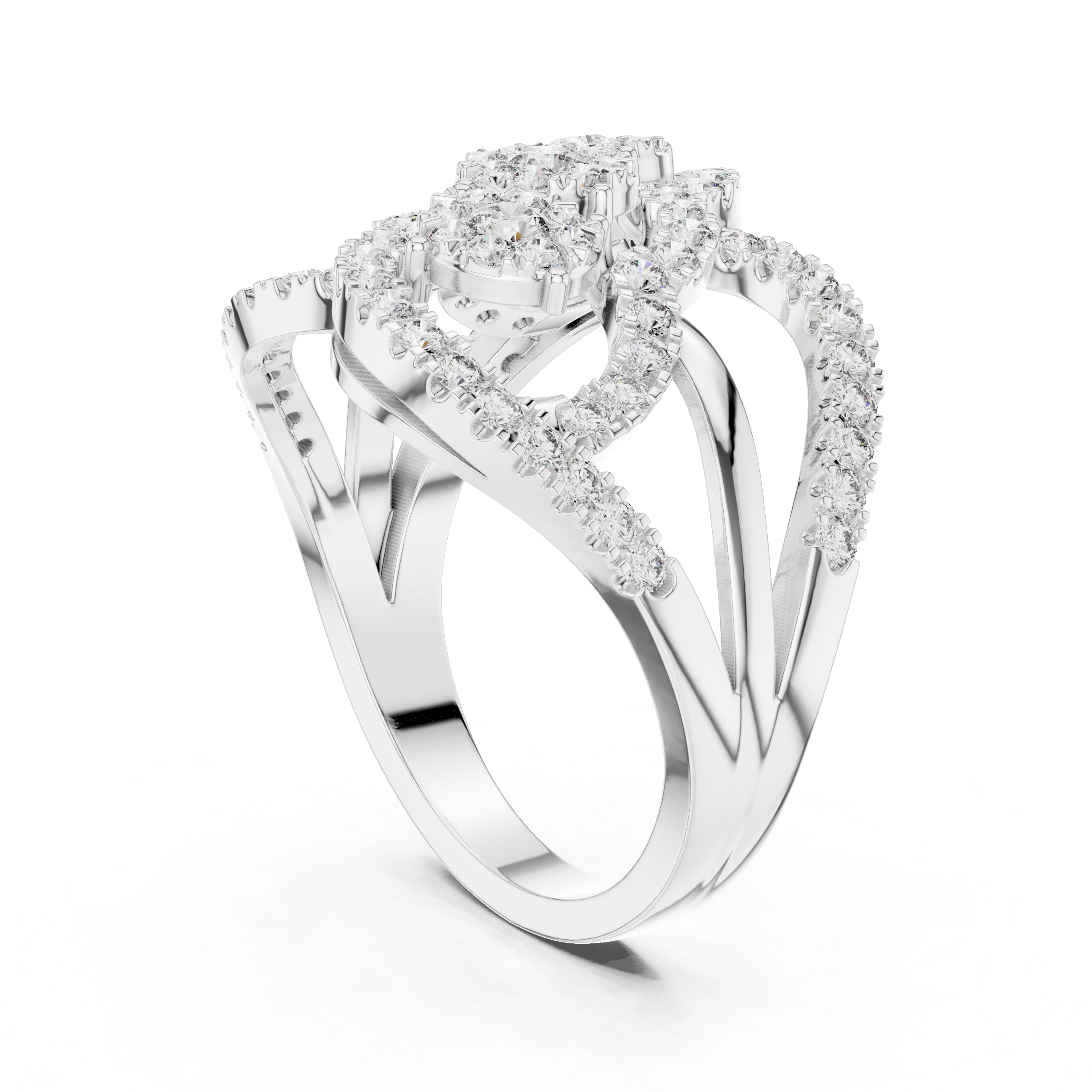 Triple Cluster Halo Diamond Ring