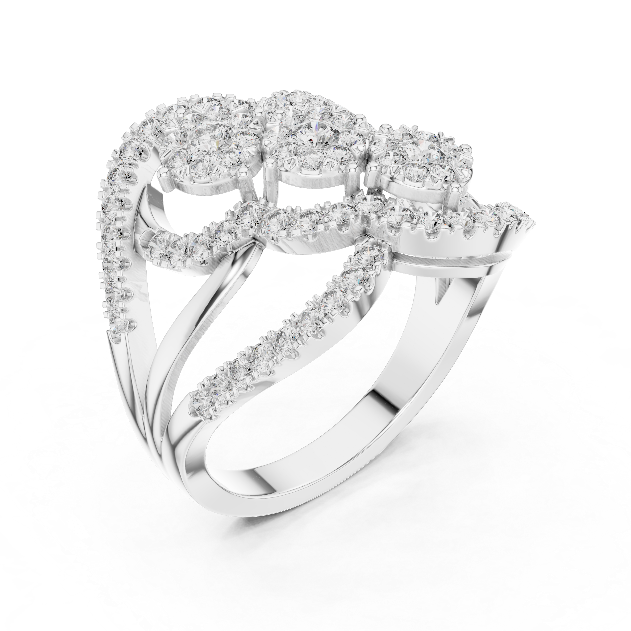 Triple Cluster Halo Diamond Ring