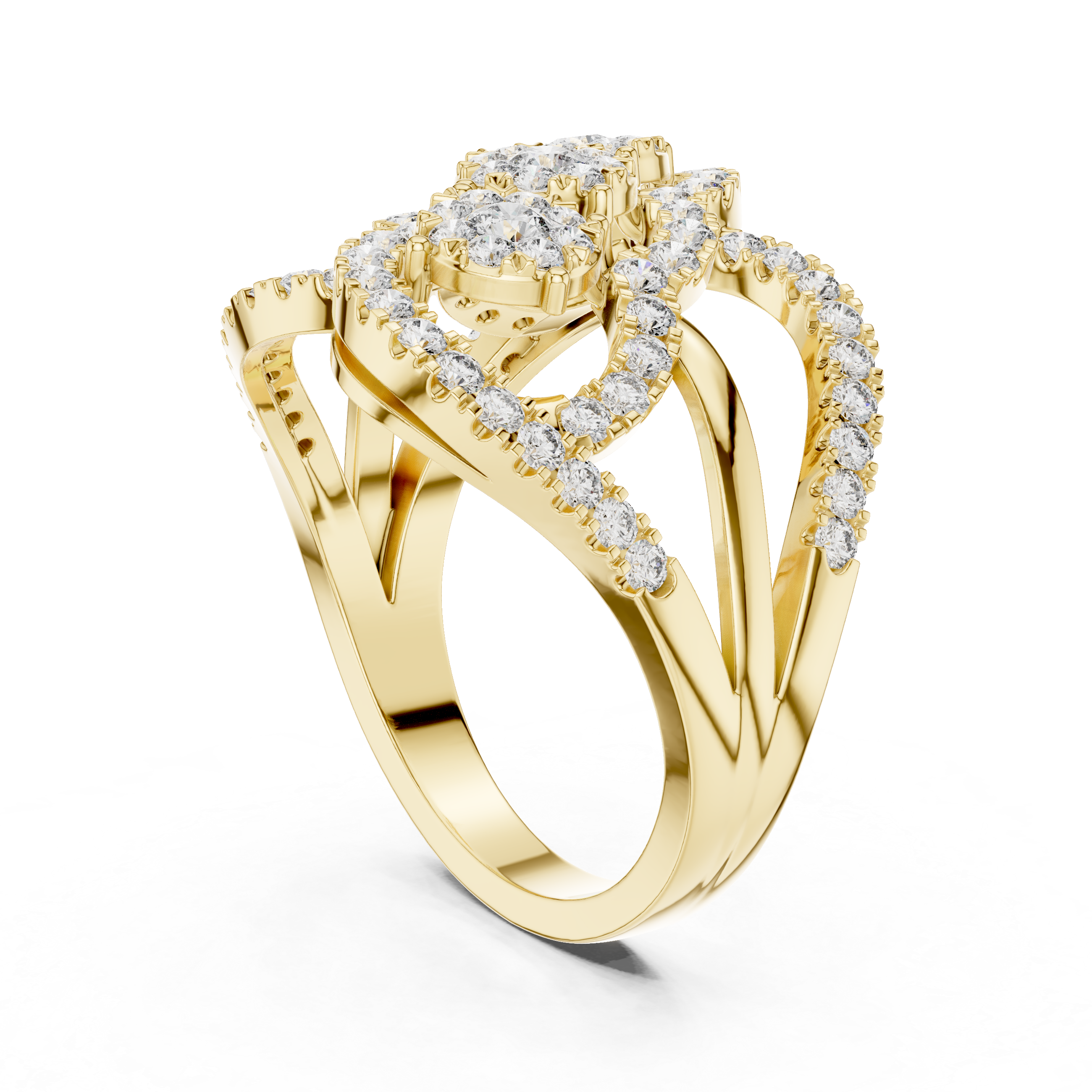 Triple Cluster Halo Diamond Ring