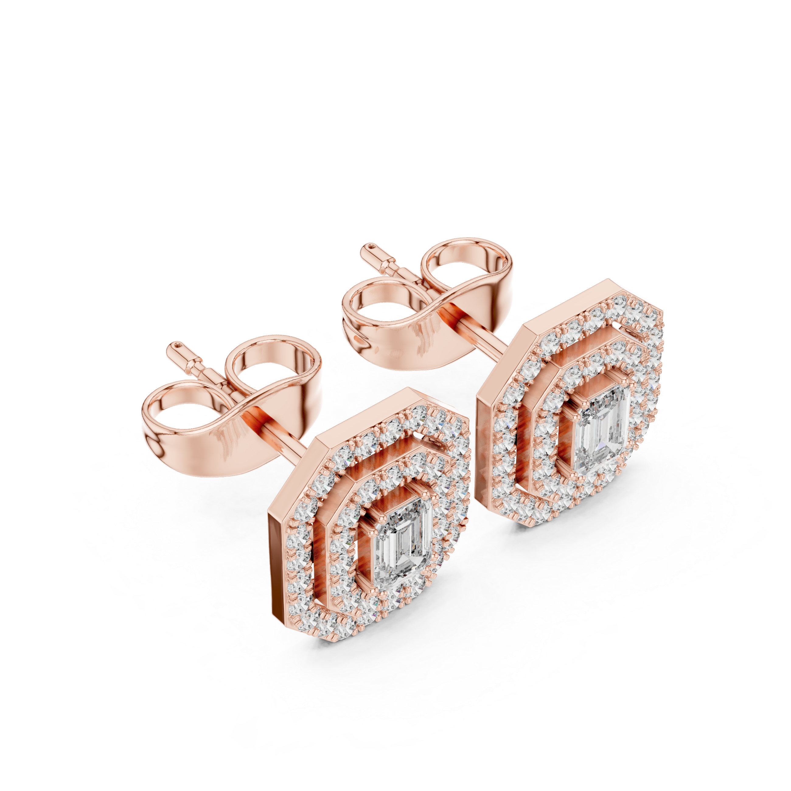 EMRALD CUT DIAMOND DOUBLE HALO STUDS