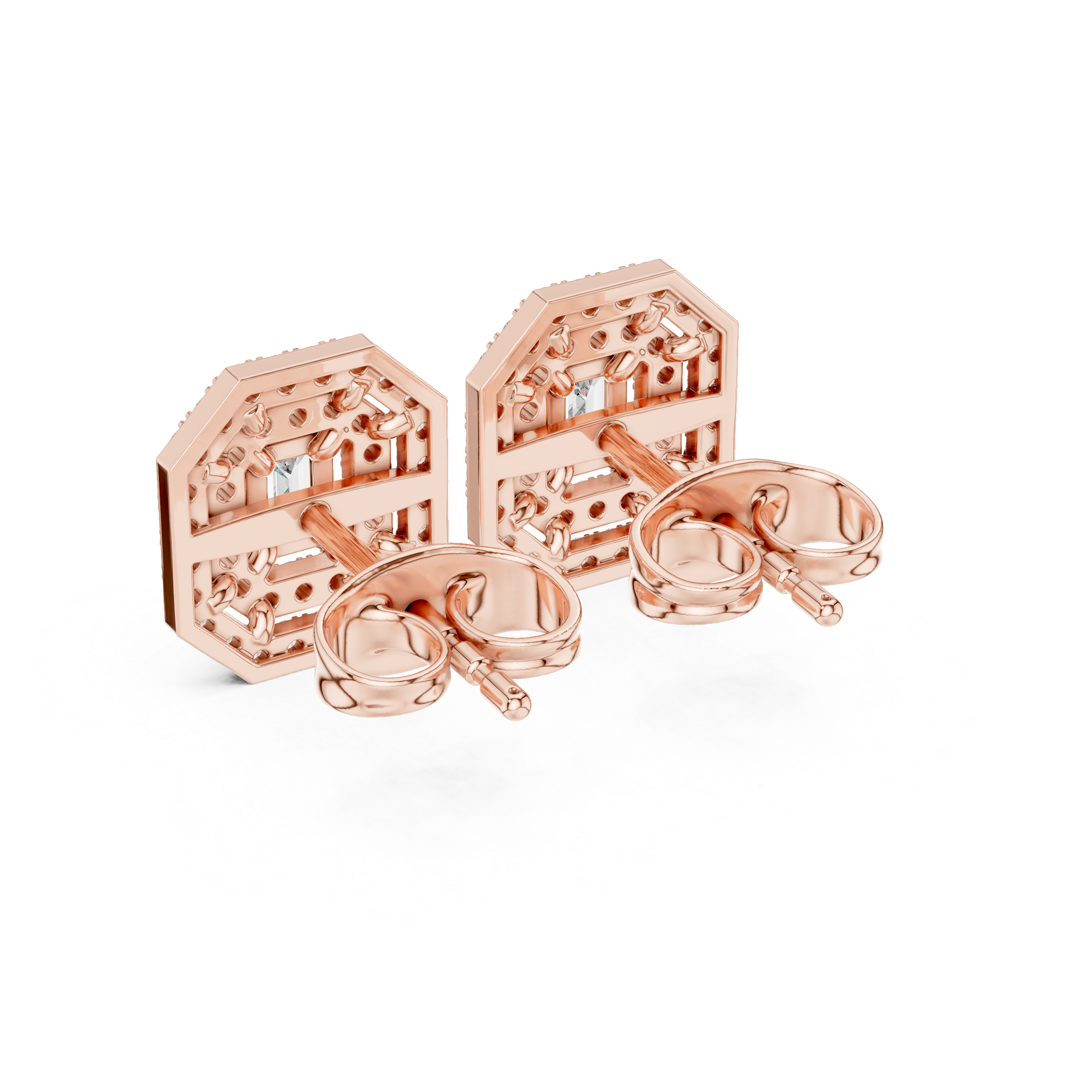 EMRALD CUT DIAMOND DOUBLE HALO STUDS