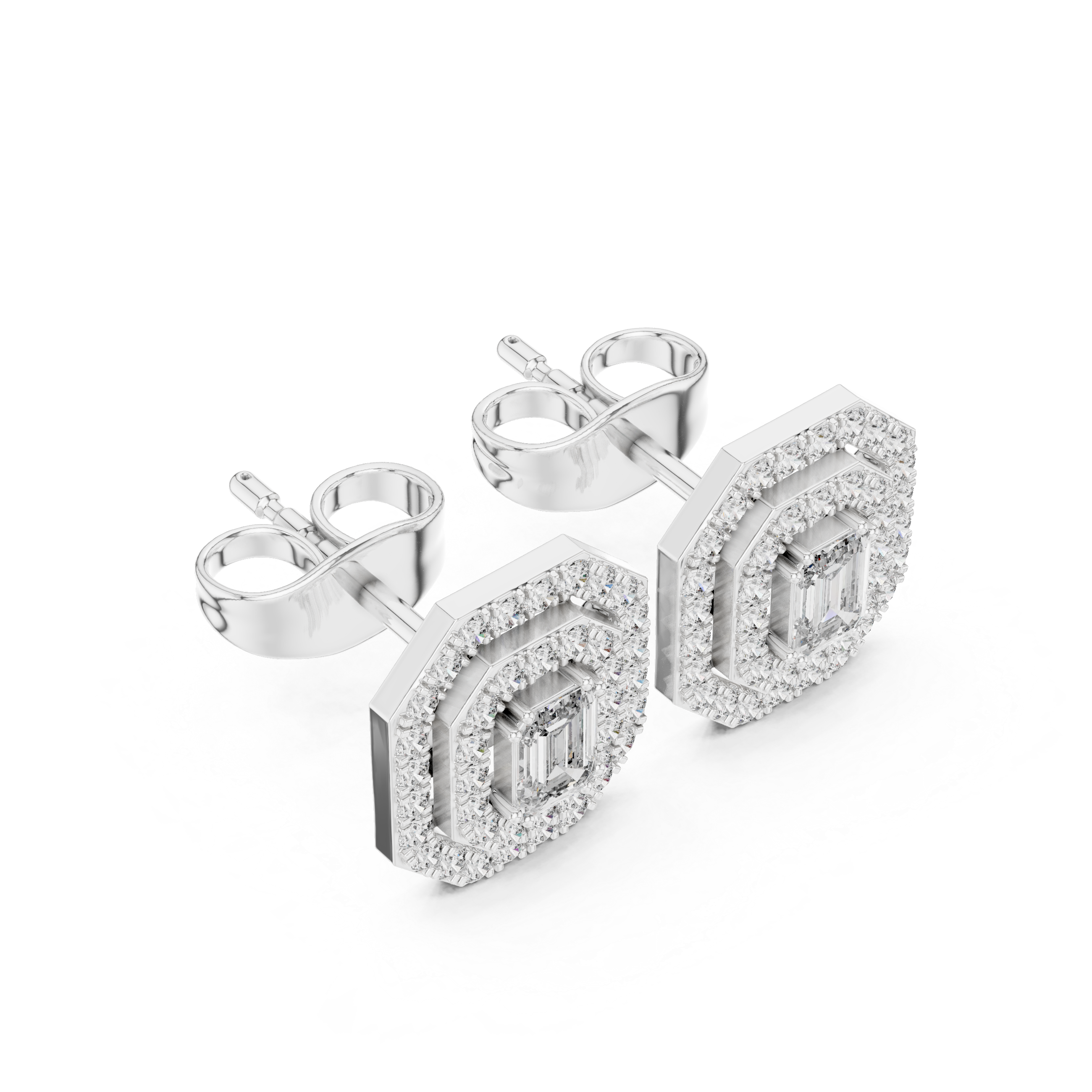EMRALD CUT DIAMOND DOUBLE HALO STUDS