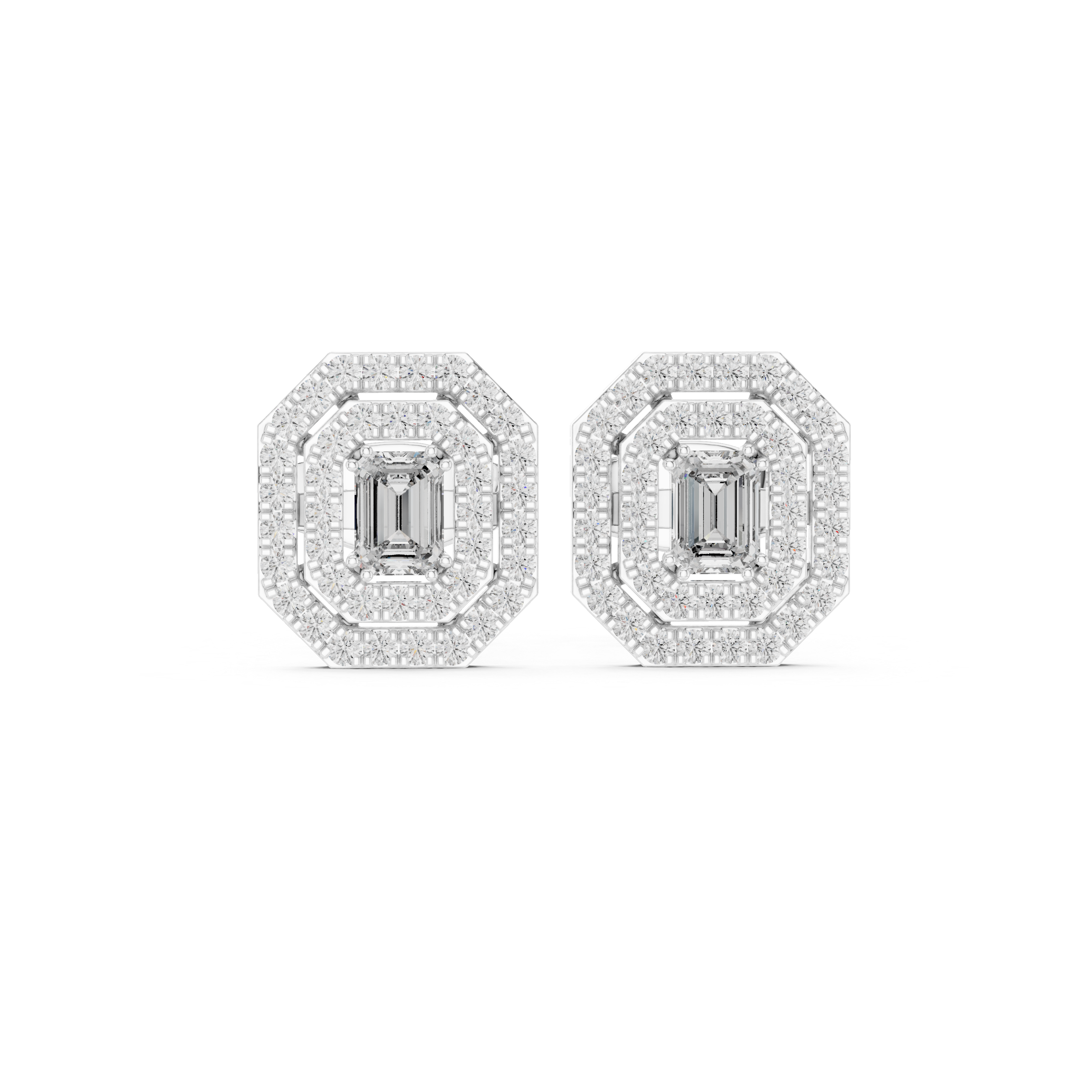 EMRALD CUT DIAMOND DOUBLE HALO STUDS