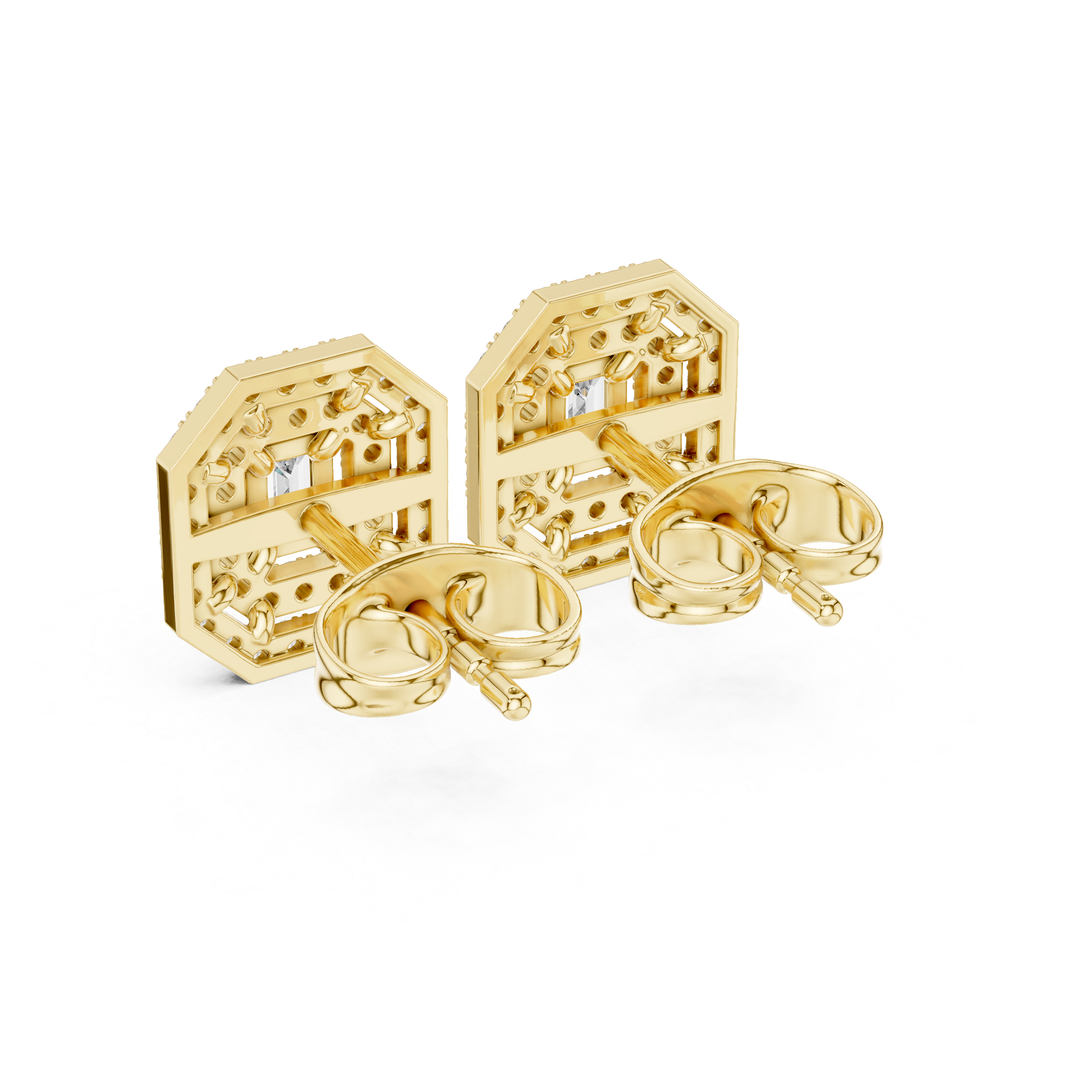 EMRALD CUT DIAMOND DOUBLE HALO STUDS