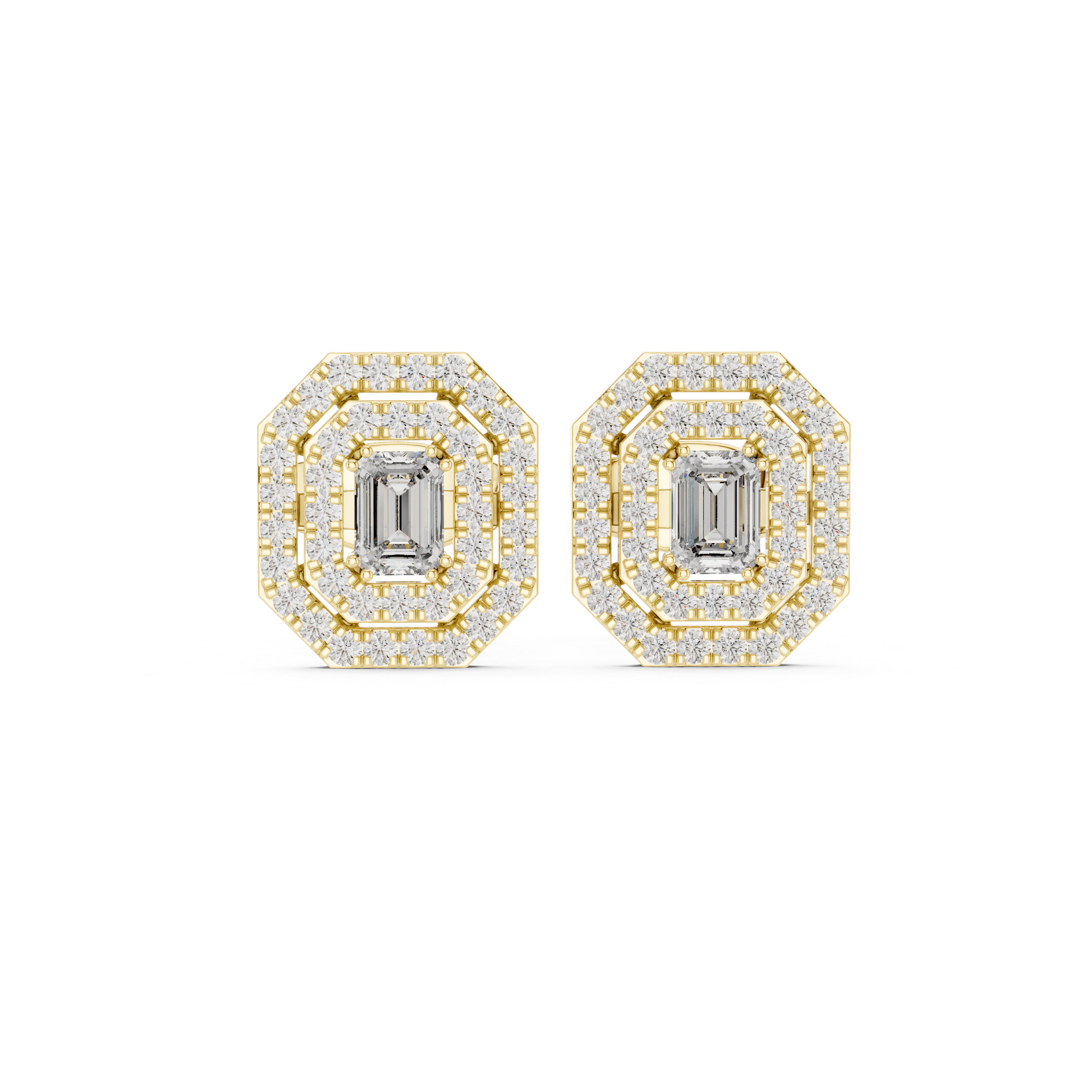 EMRALD CUT DIAMOND DOUBLE HALO STUDS