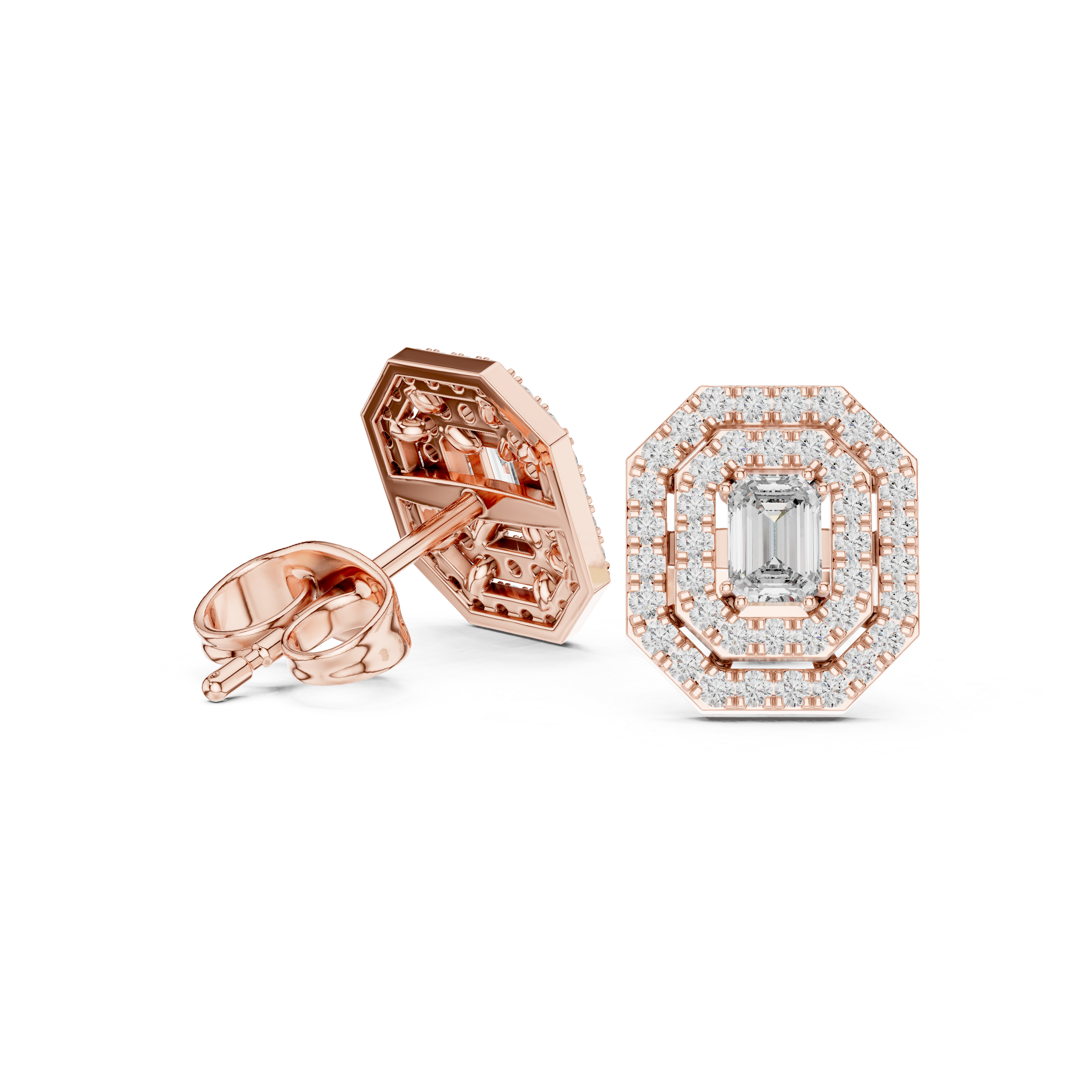 EMRALD CUT DIAMOND DOUBLE HALO STUDS