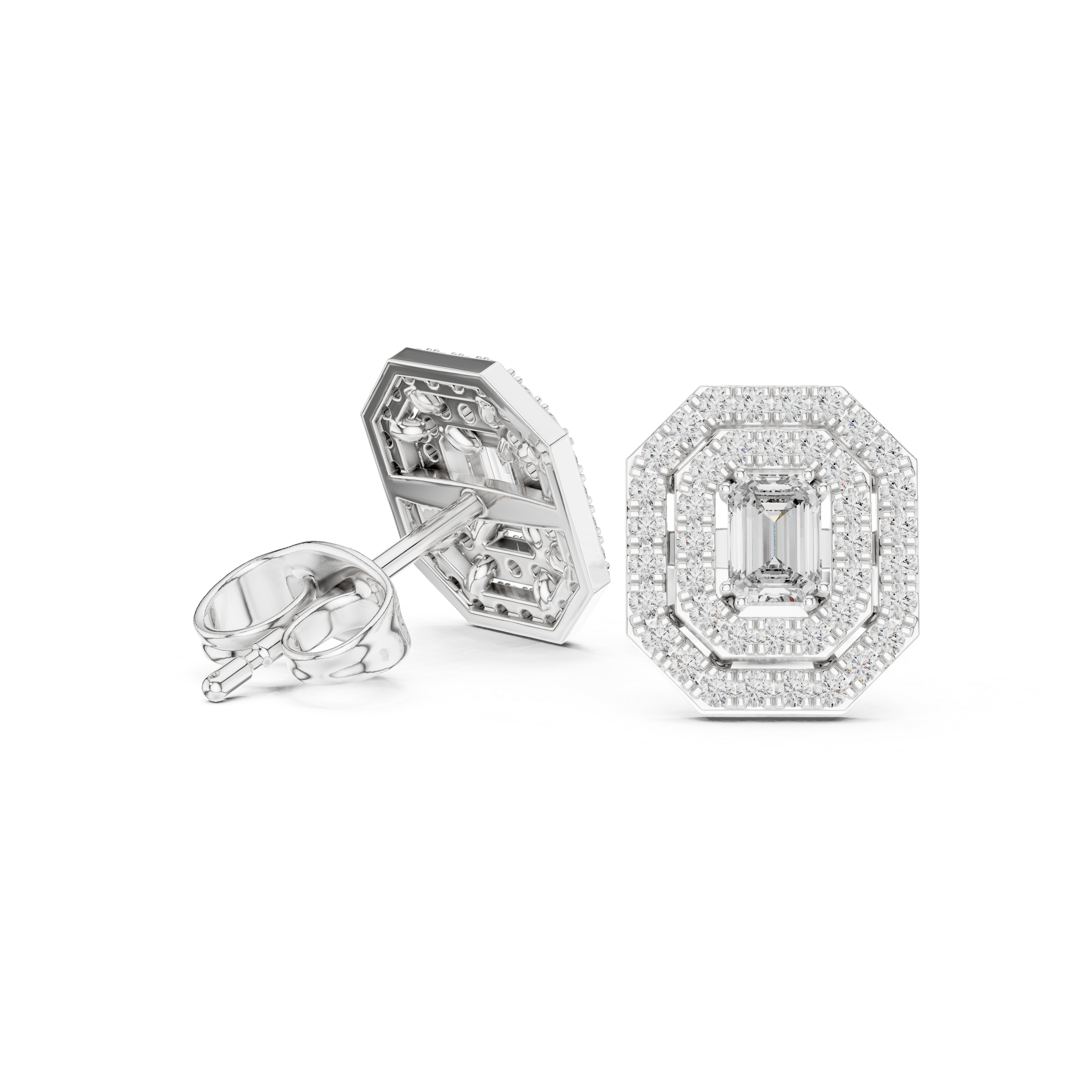 EMRALD CUT DIAMOND DOUBLE HALO STUDS