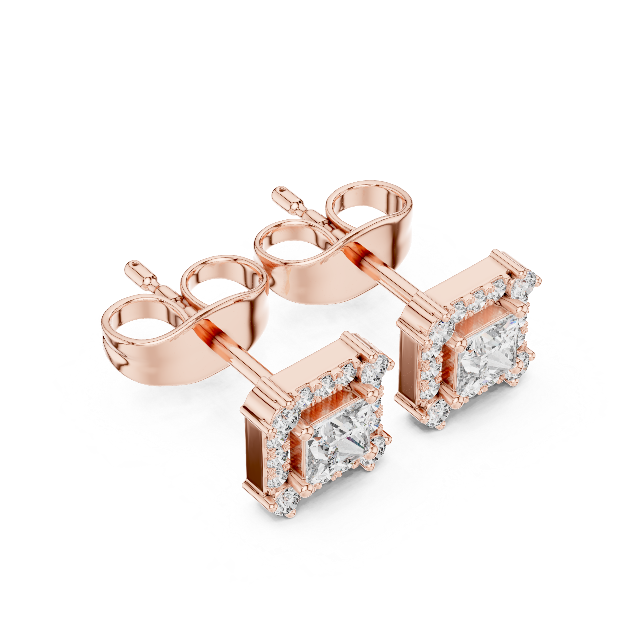 PRINCESS CUT DIAMOND HALO STUDS