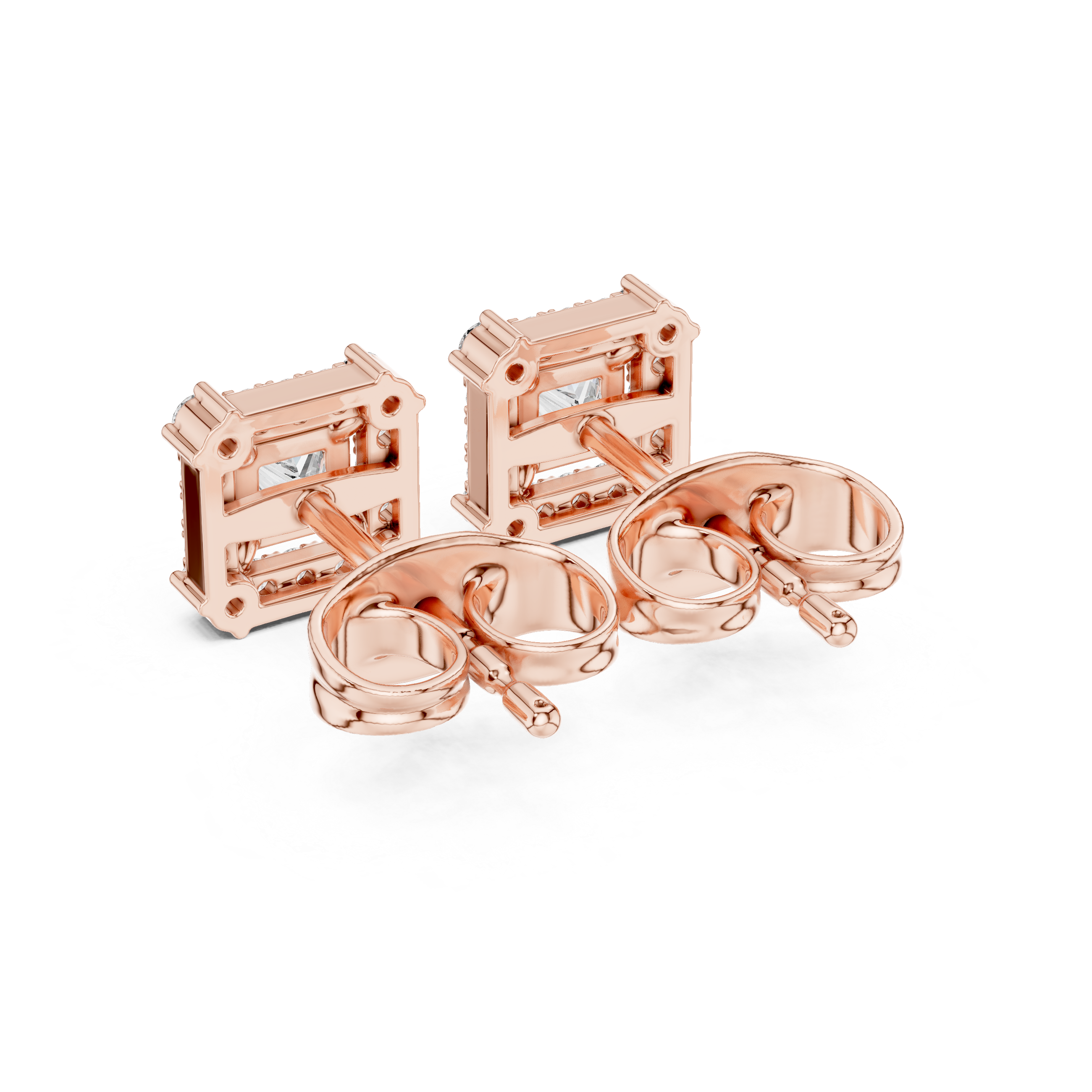 PRINCESS CUT DIAMOND HALO STUDS
