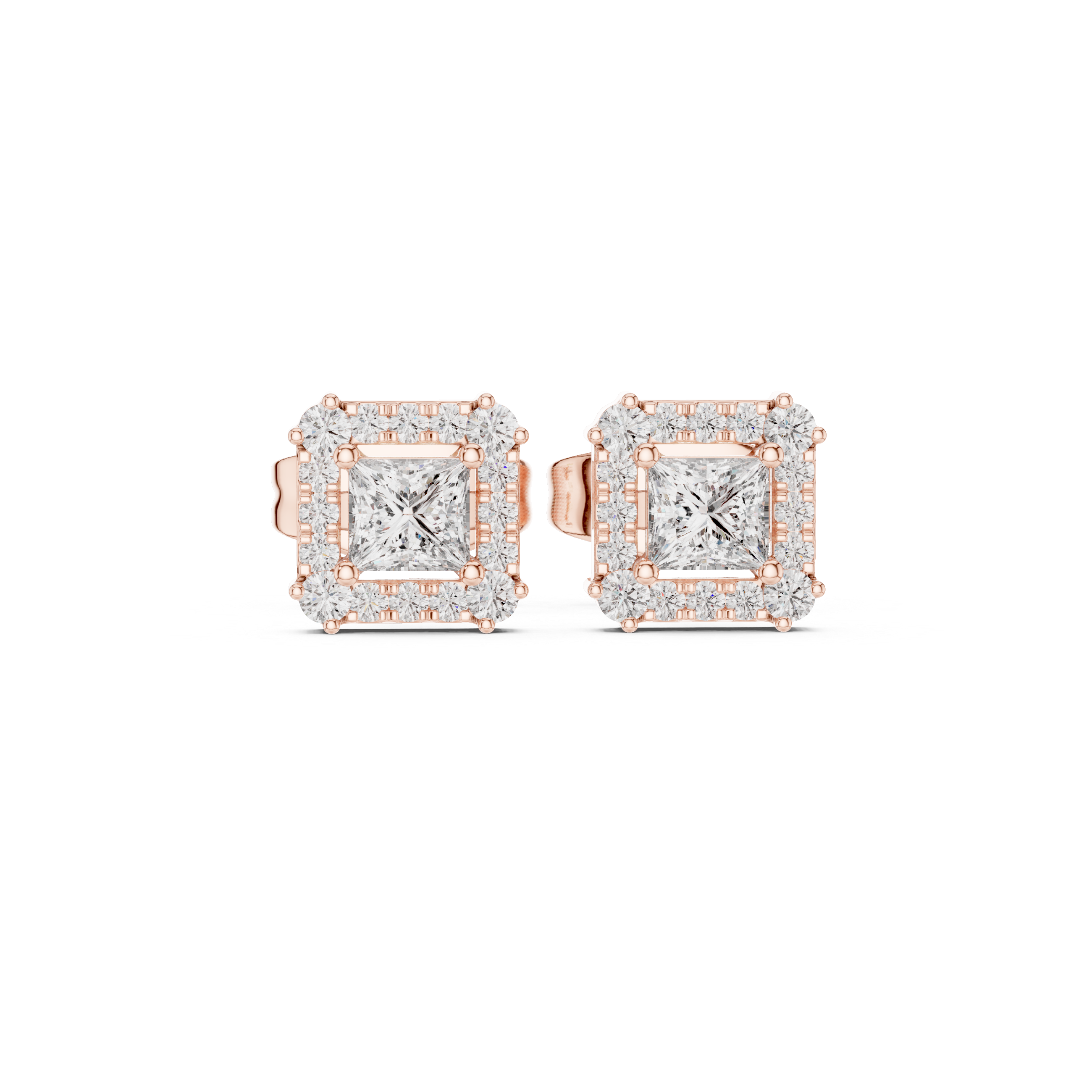 PRINCESS CUT DIAMOND HALO STUDS
