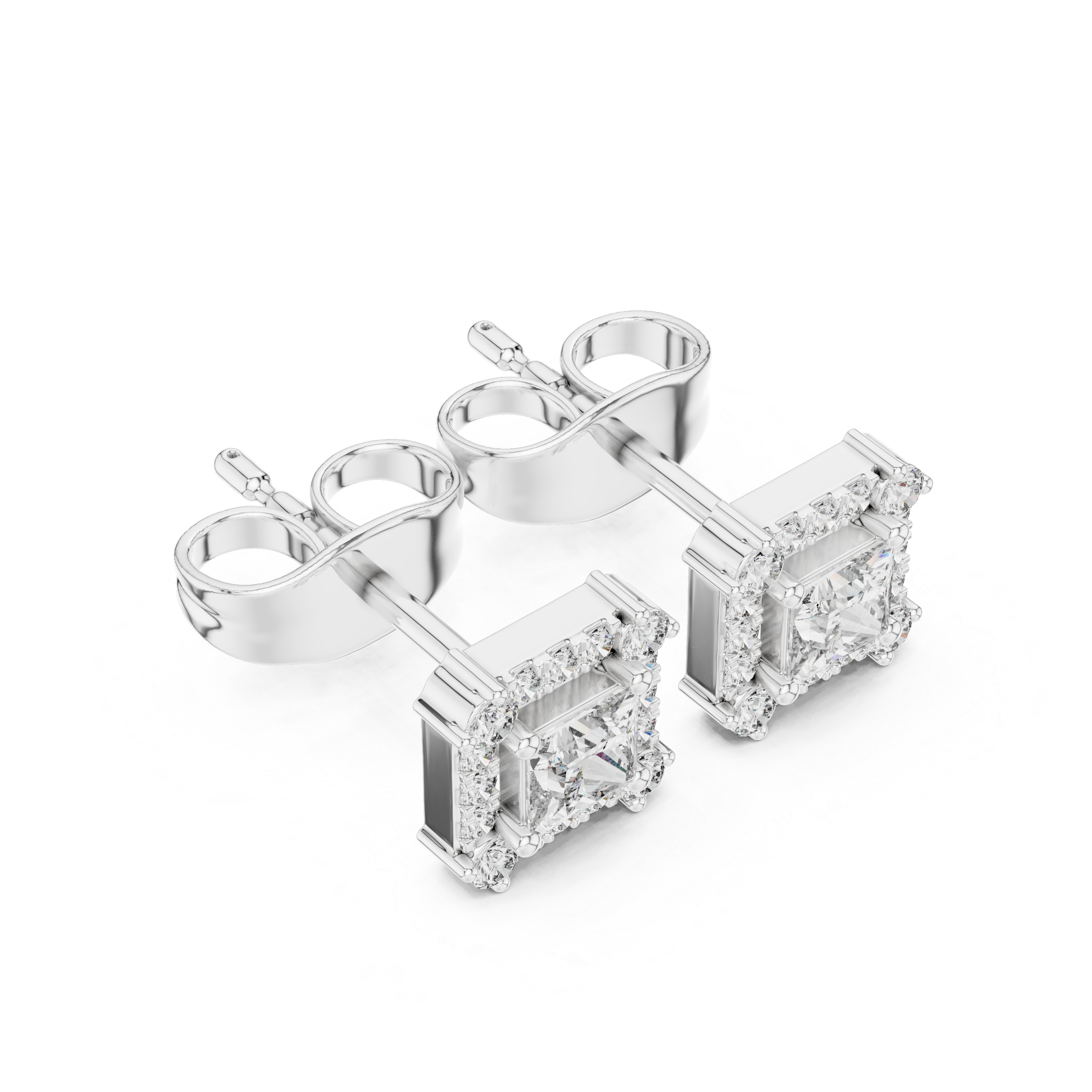 PRINCESS CUT DIAMOND HALO STUDS