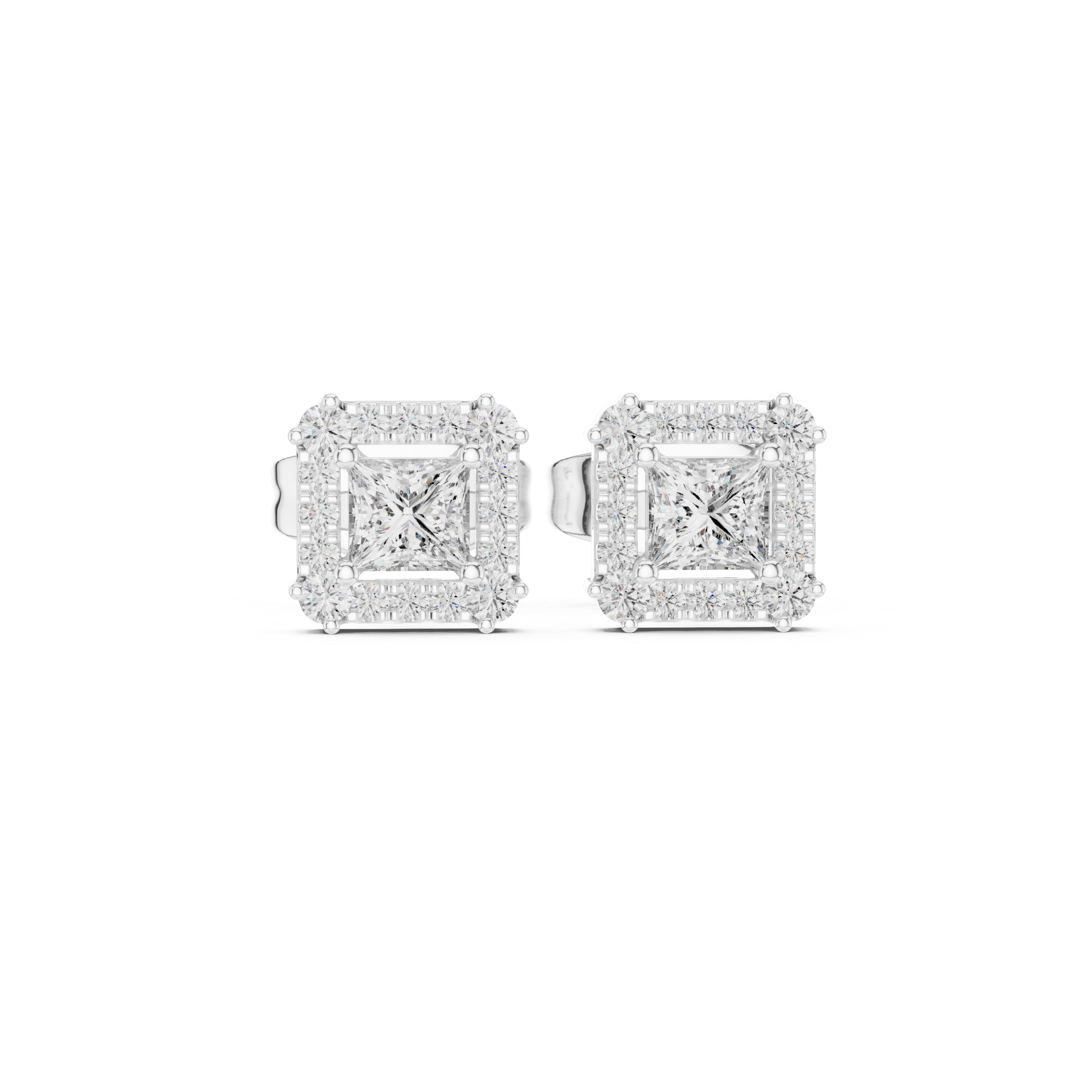 PRINCESS CUT DIAMOND HALO STUDS