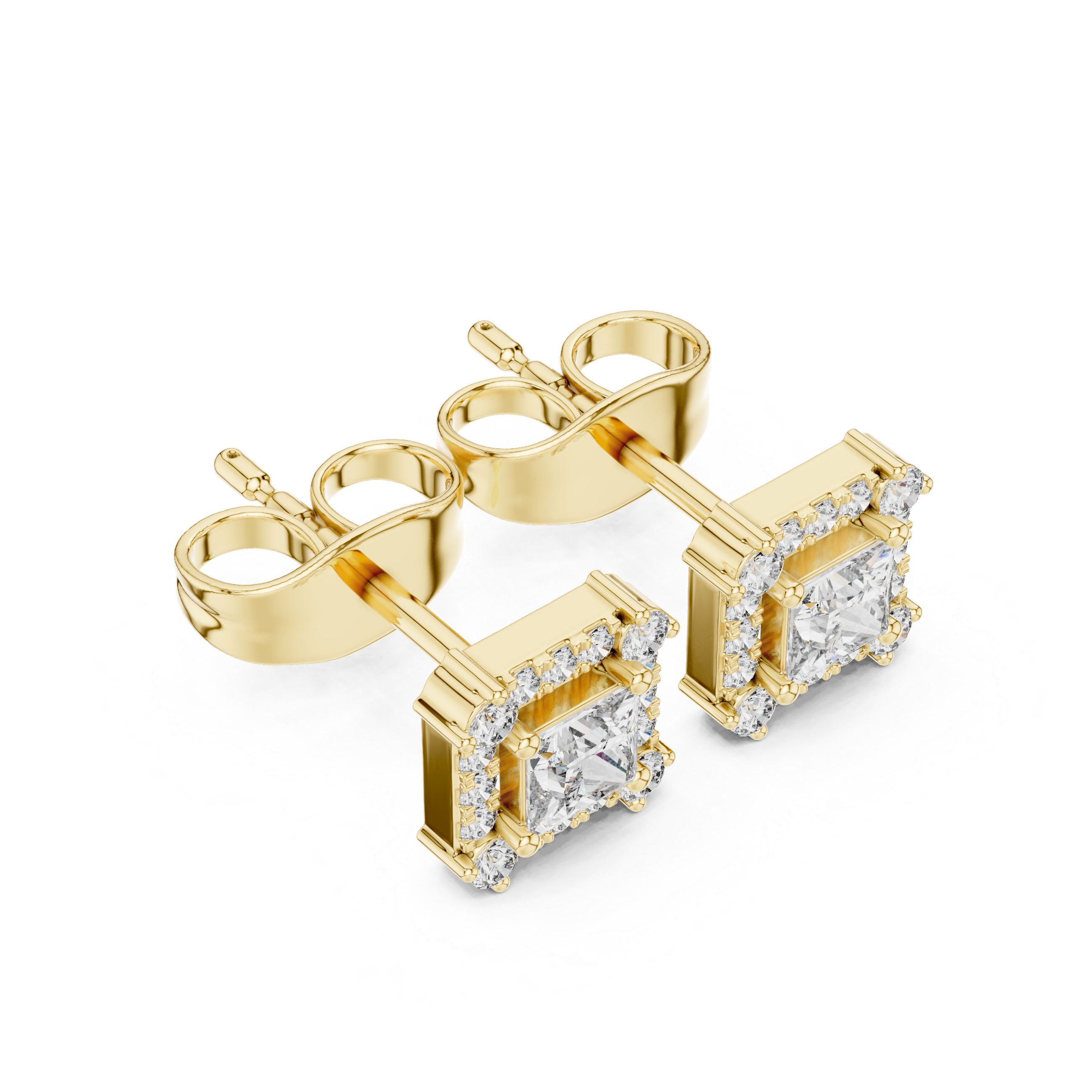 PRINCESS CUT DIAMOND HALO STUDS
