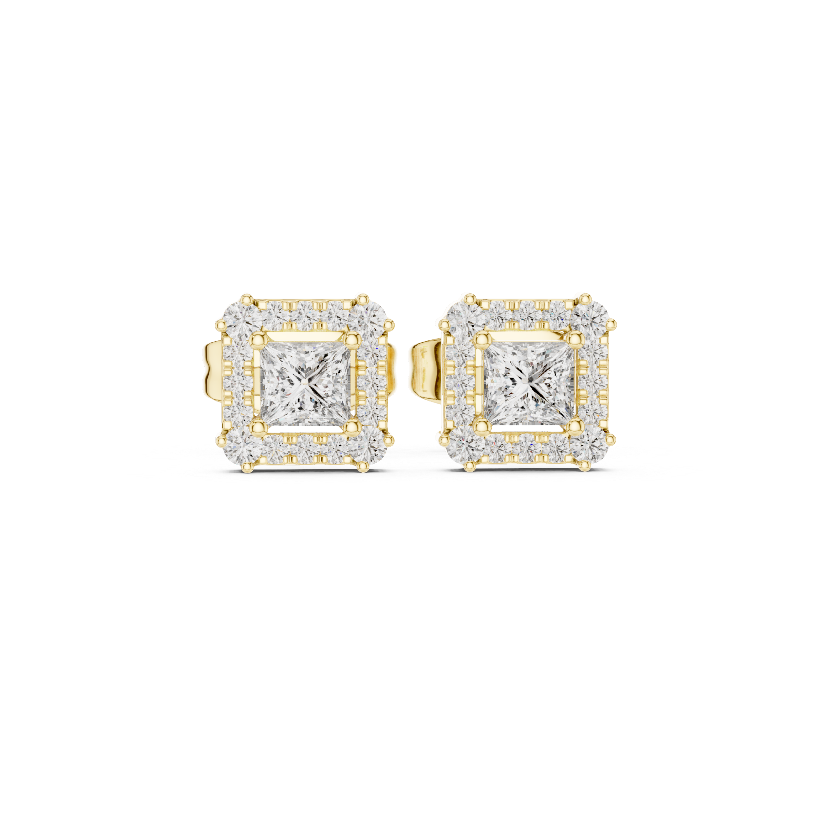 PRINCESS CUT DIAMOND HALO STUDS