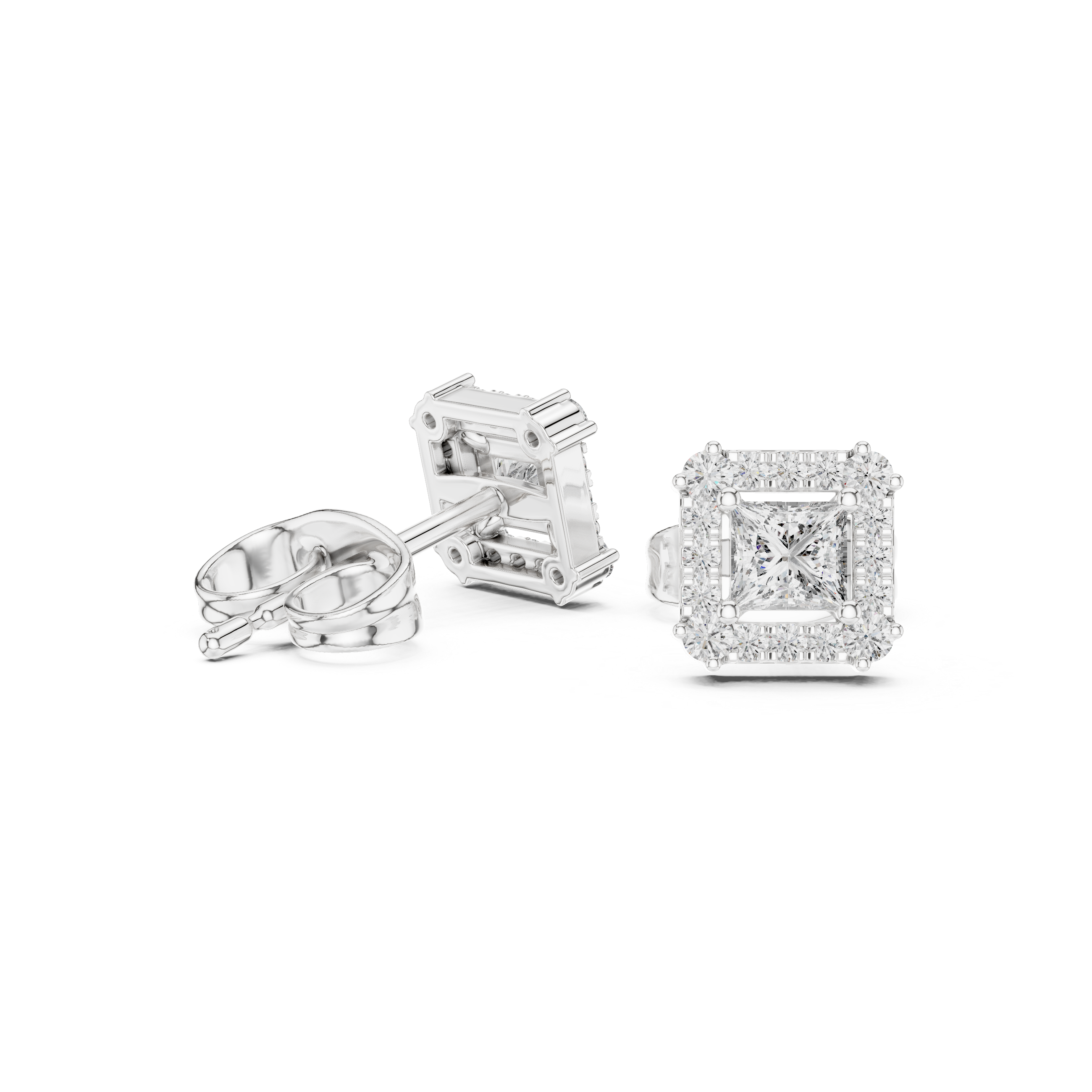 PRINCESS CUT DIAMOND HALO STUDS