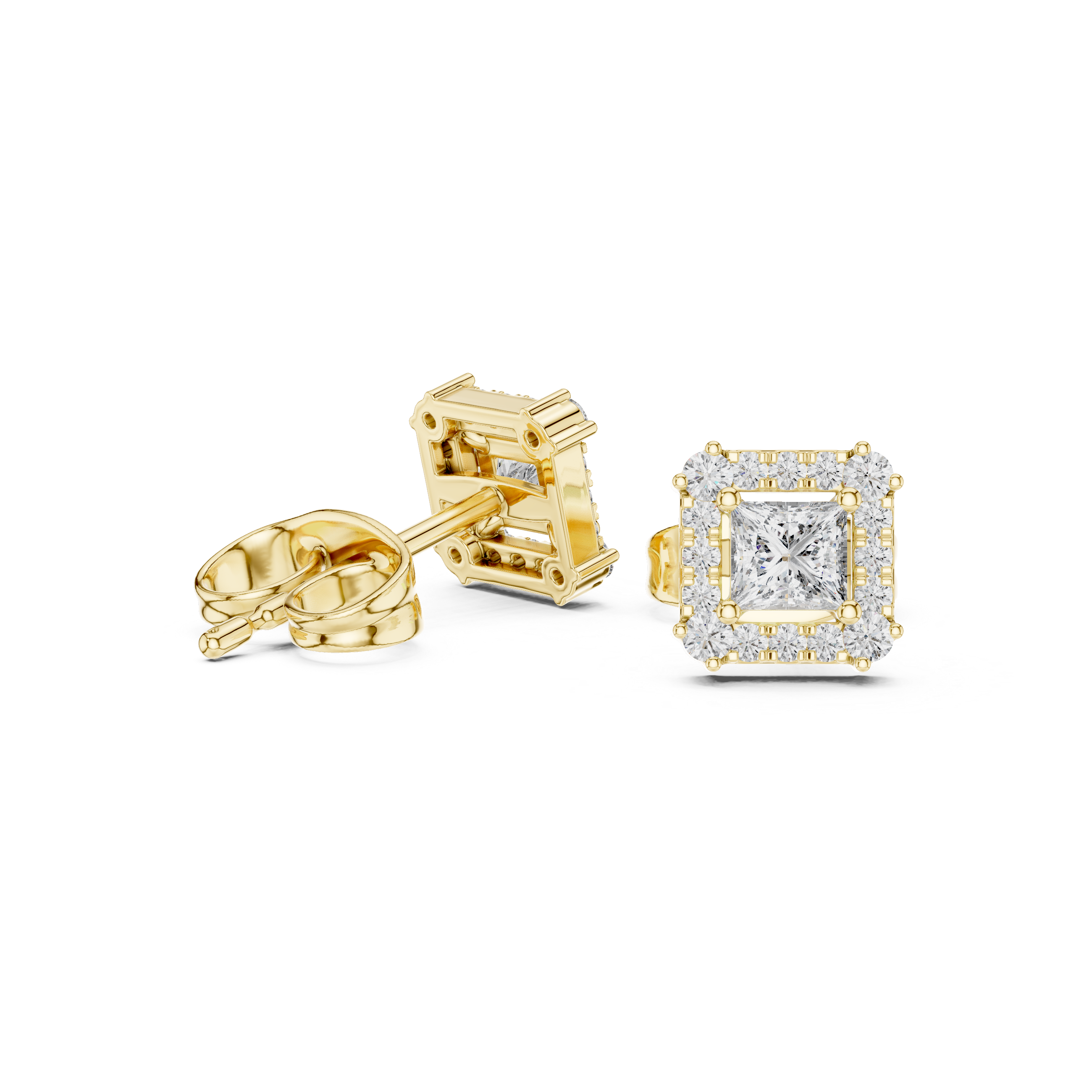 PRINCESS CUT DIAMOND HALO STUDS