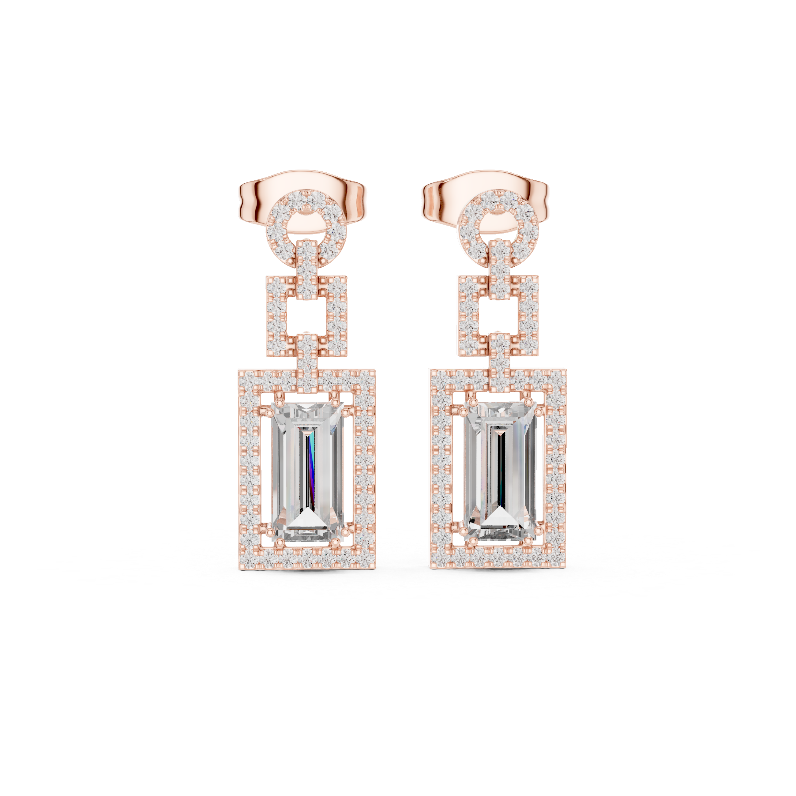 EMRALD CUT DIAMOND GEOMATRIC DROP EARRING