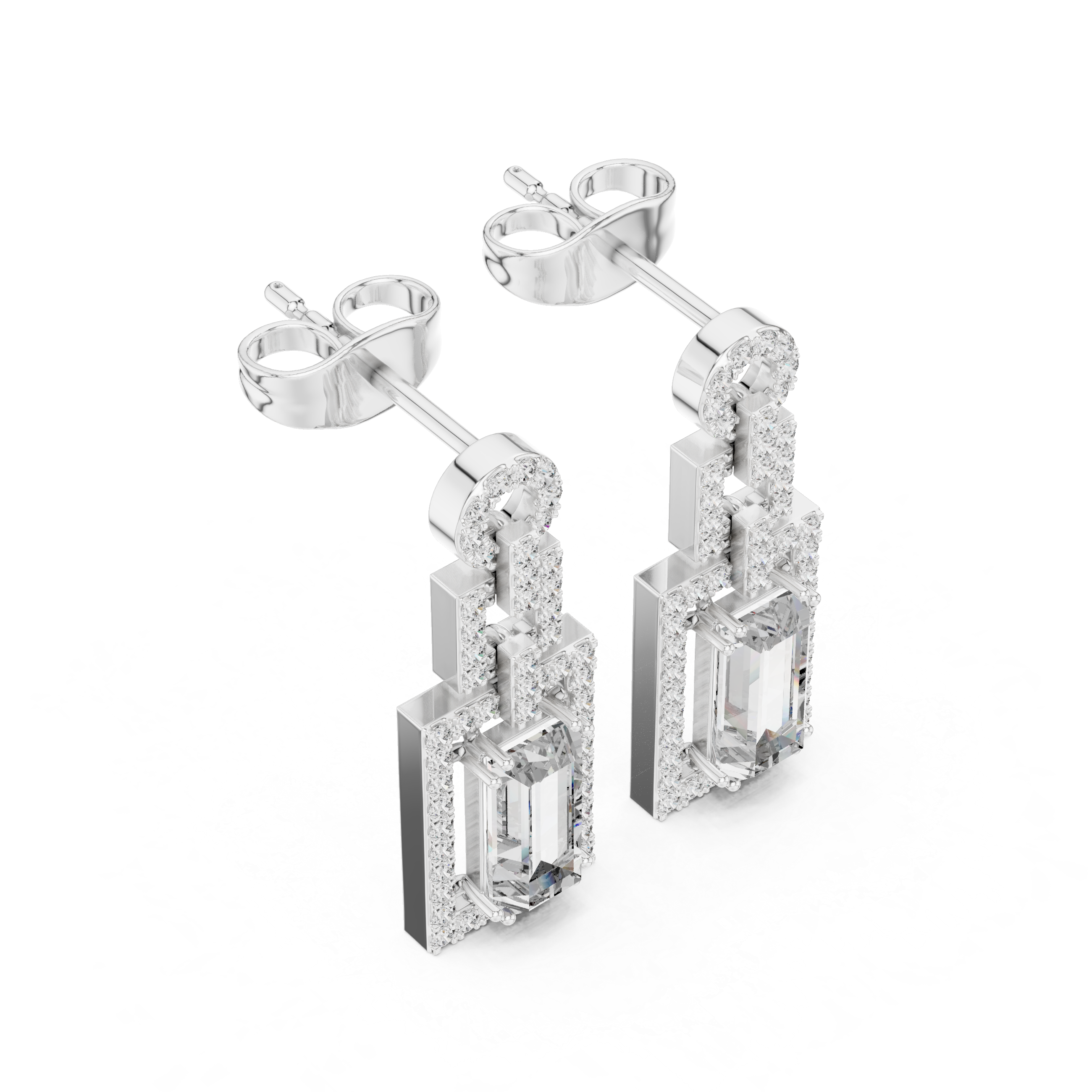 EMRALD CUT DIAMOND GEOMATRIC DROP EARRING