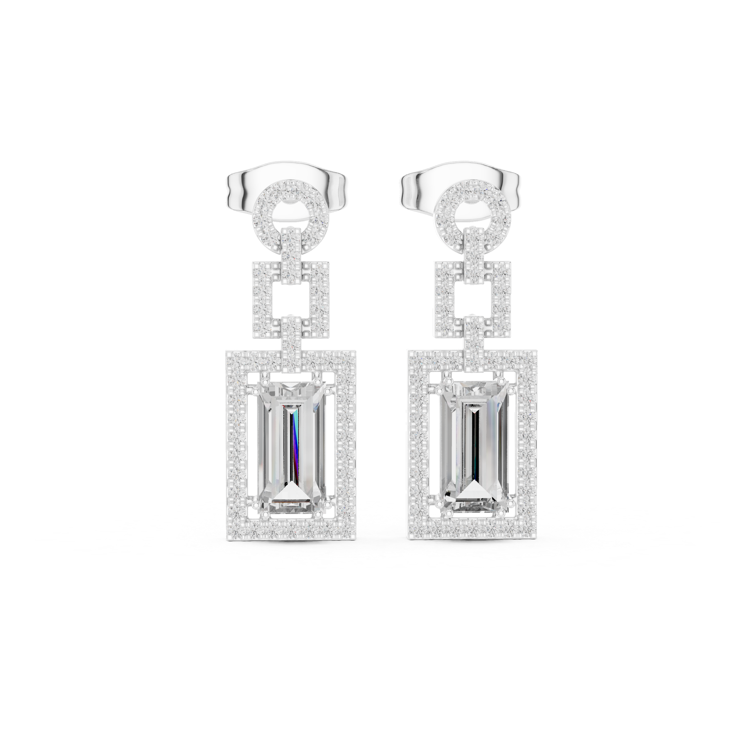 EMRALD CUT DIAMOND GEOMATRIC DROP EARRING