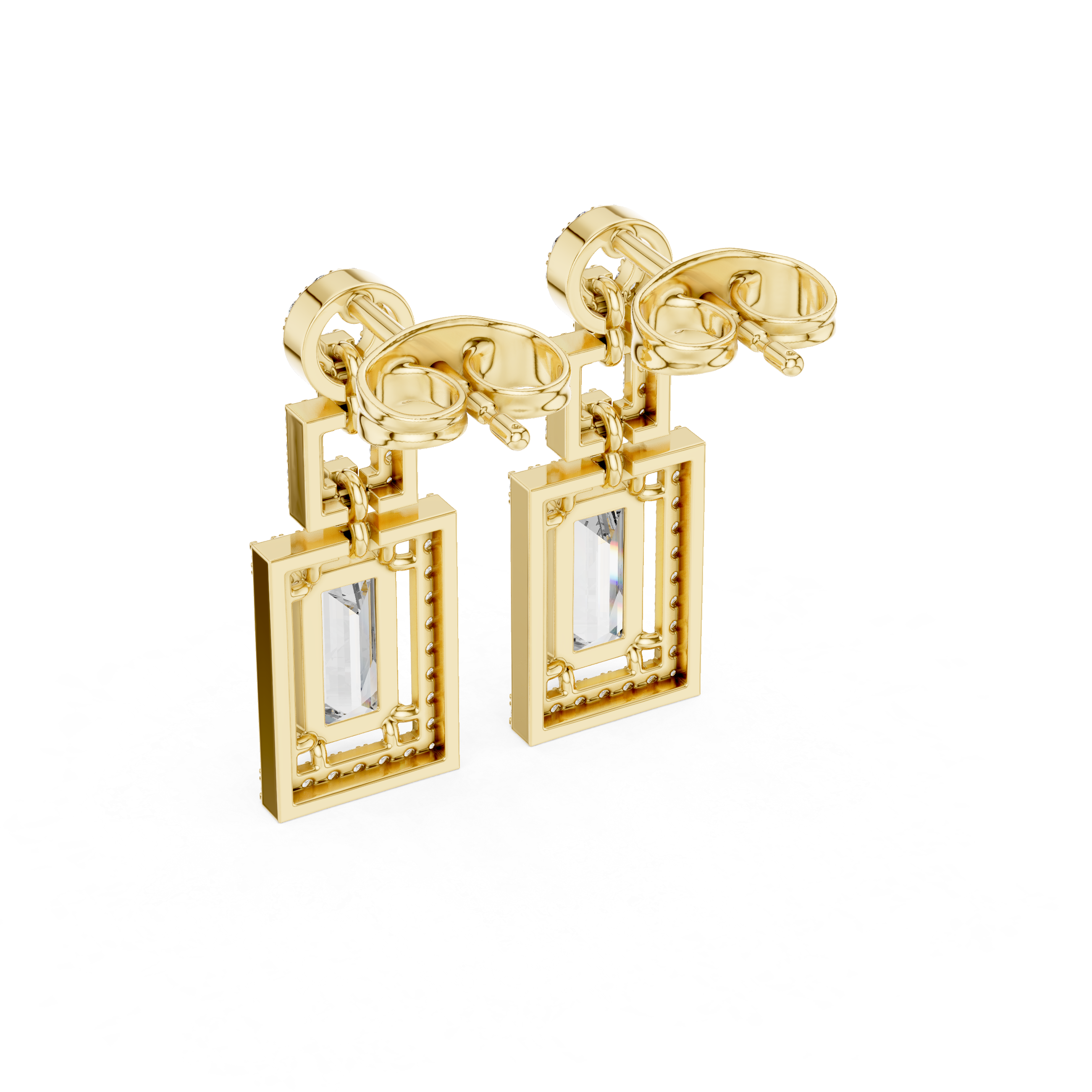 EMRALD CUT DIAMOND GEOMATRIC DROP EARRING