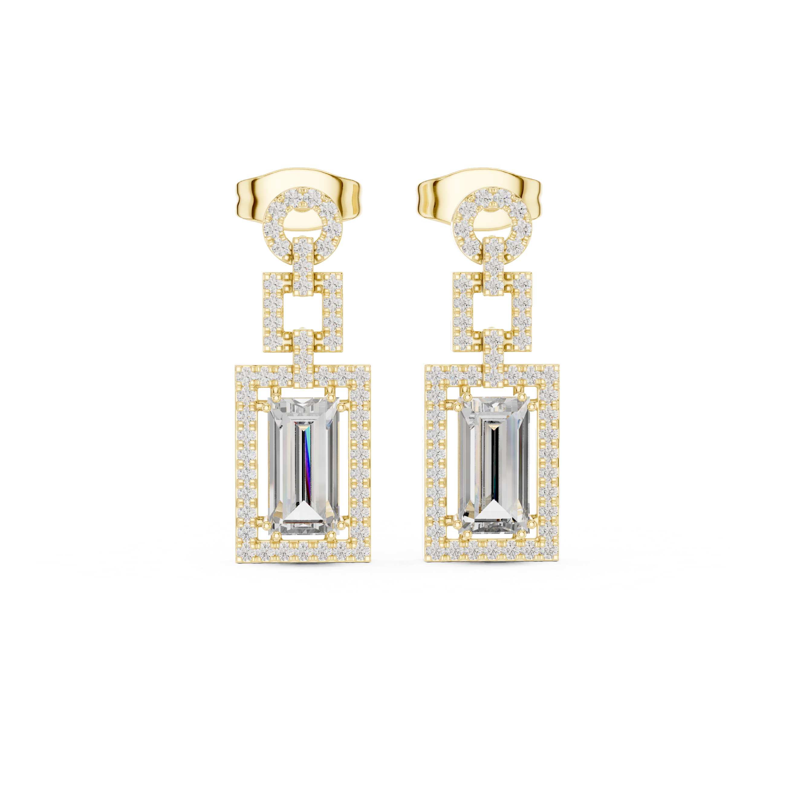 EMRALD CUT DIAMOND GEOMATRIC DROP EARRING