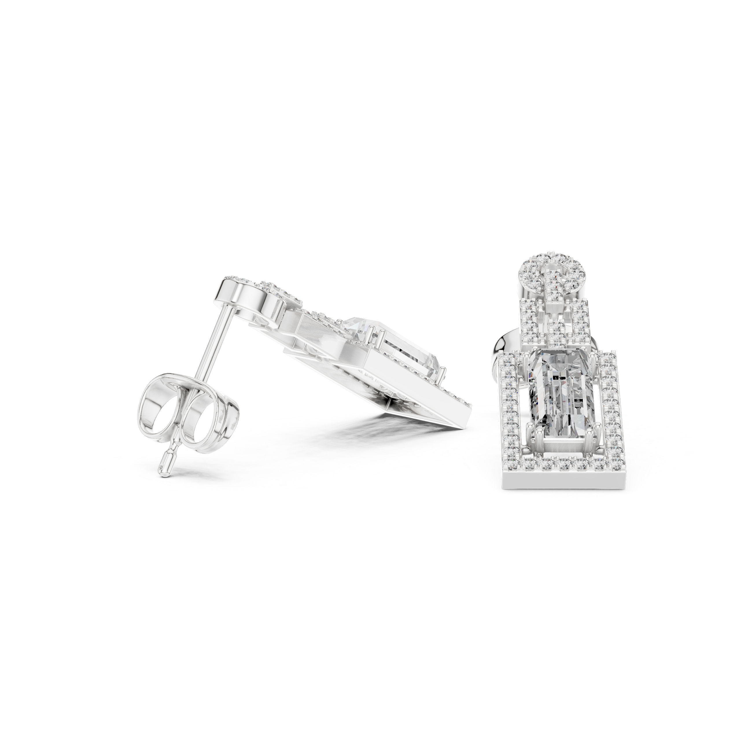 EMRALD CUT DIAMOND GEOMATRIC DROP EARRING