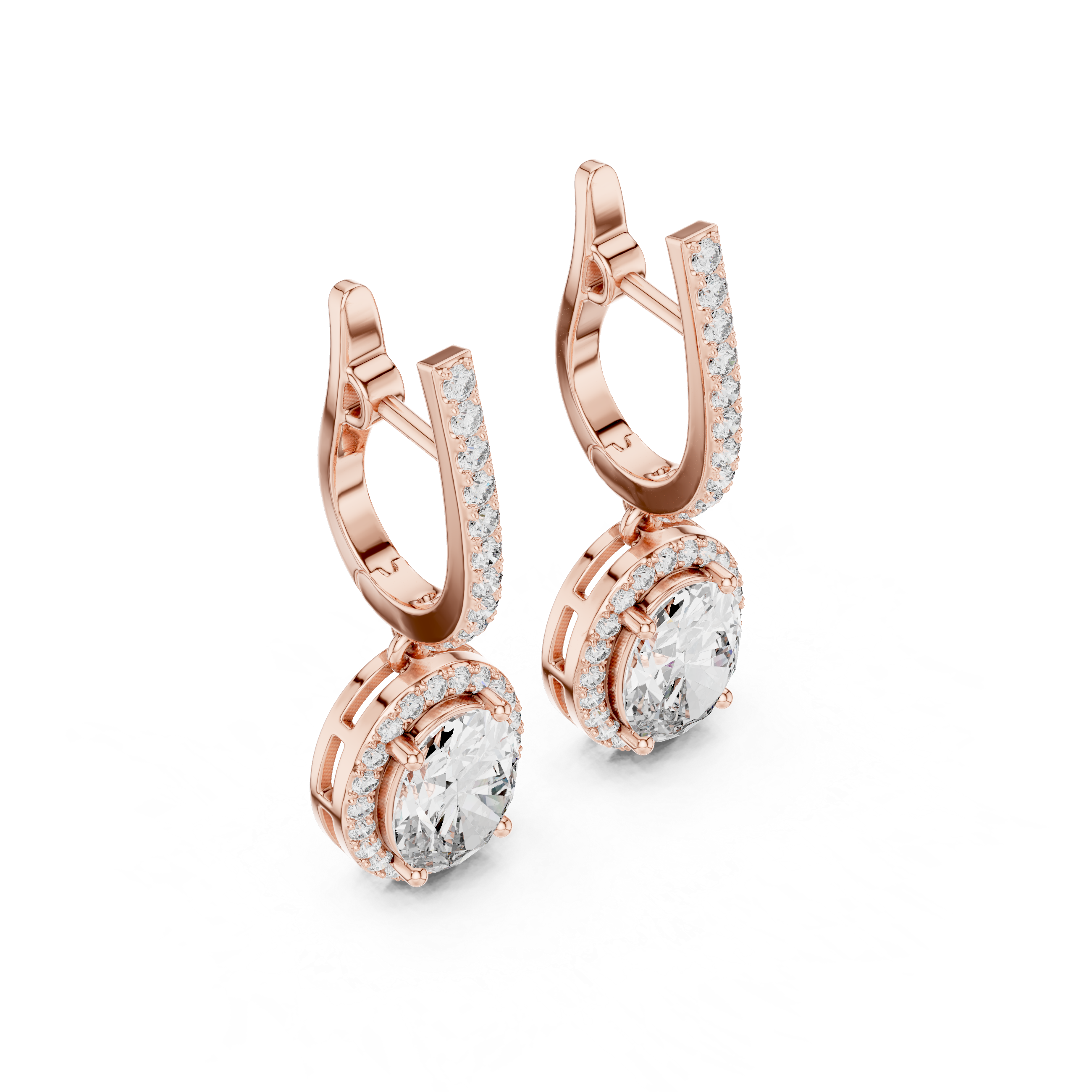 OVAL CUT DIAMOND HALO HUGGIE DROP EARRING