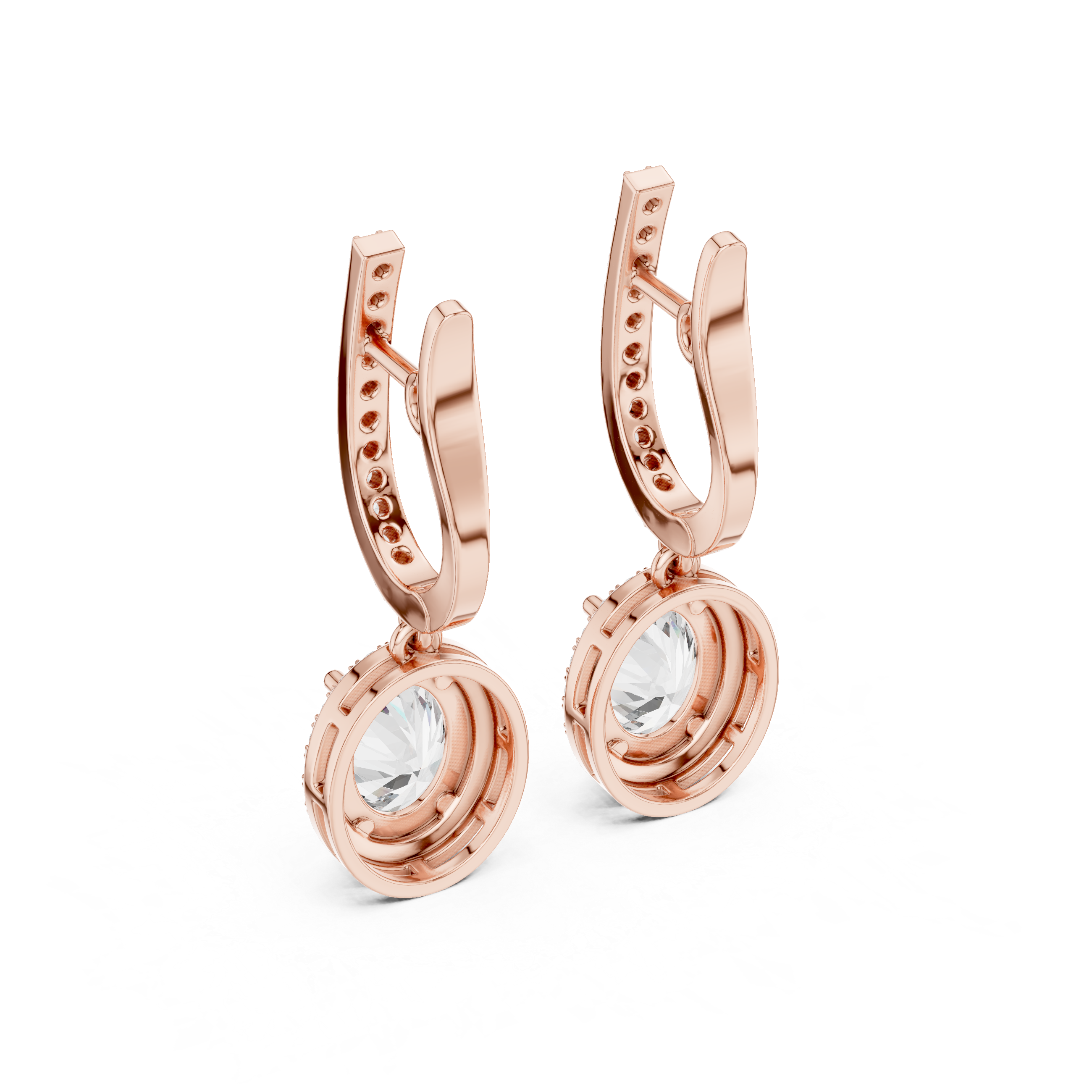 OVAL CUT DIAMOND HALO HUGGIE DROP EARRING