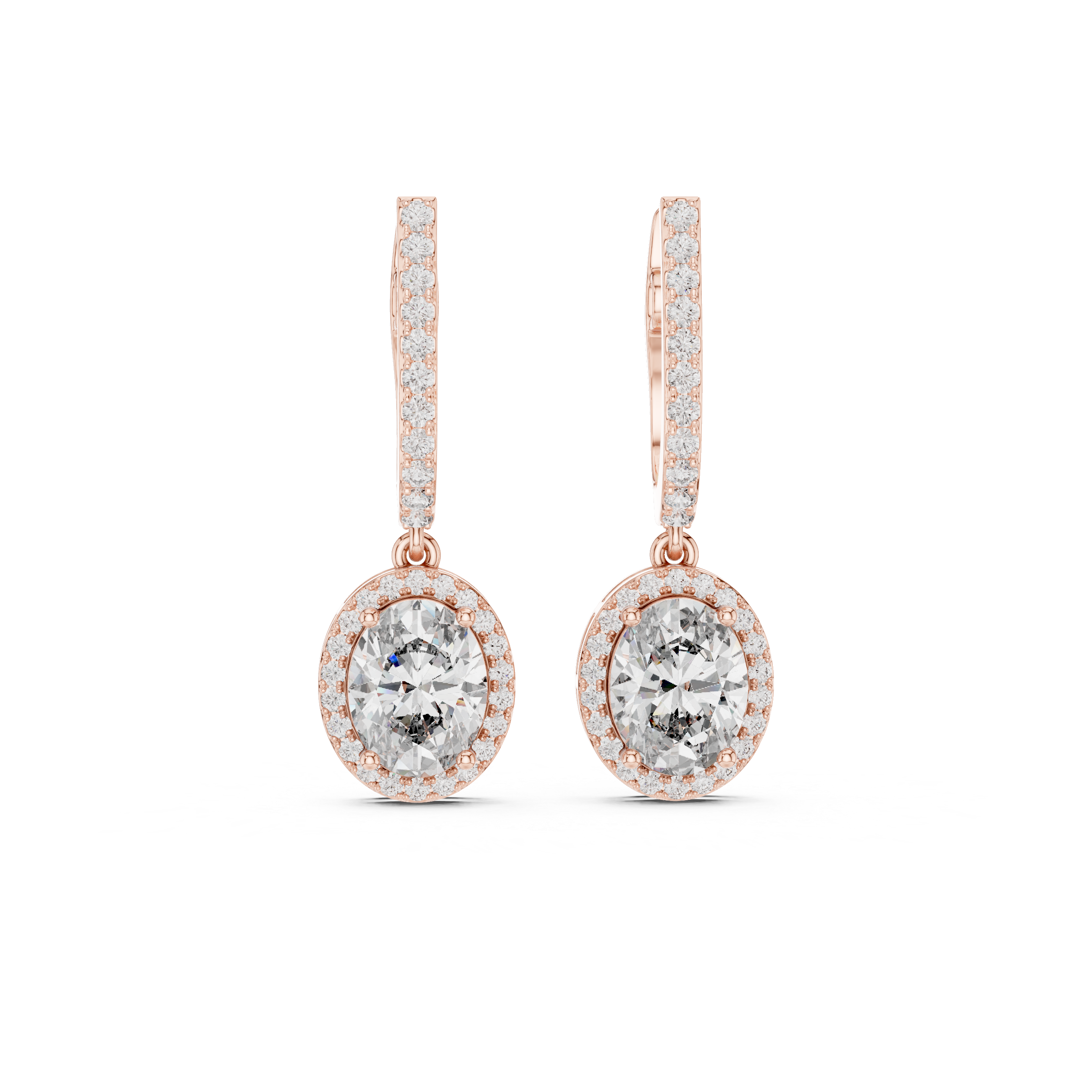 OVAL CUT DIAMOND HALO HUGGIE DROP EARRING