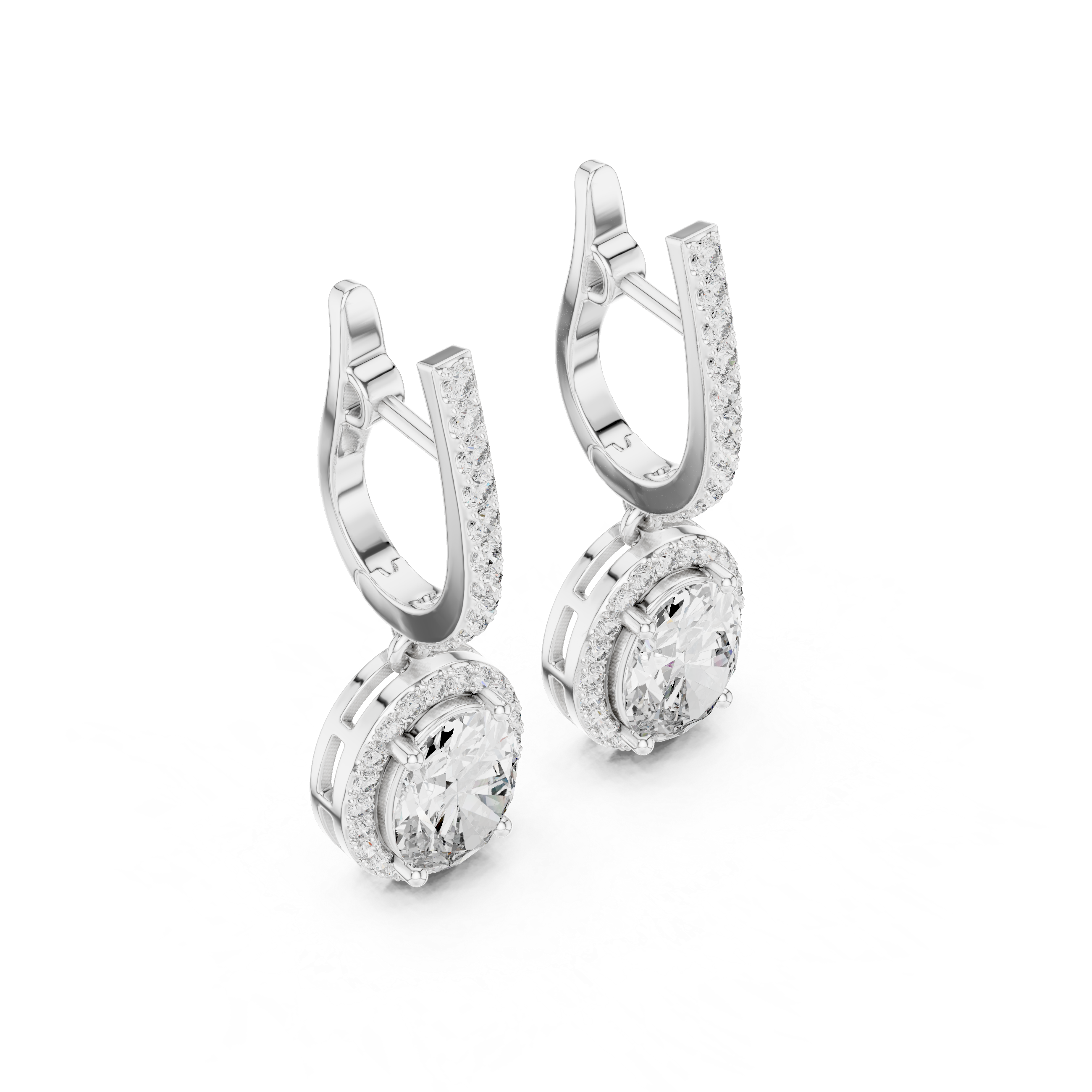OVAL CUT DIAMOND HALO HUGGIE DROP EARRING