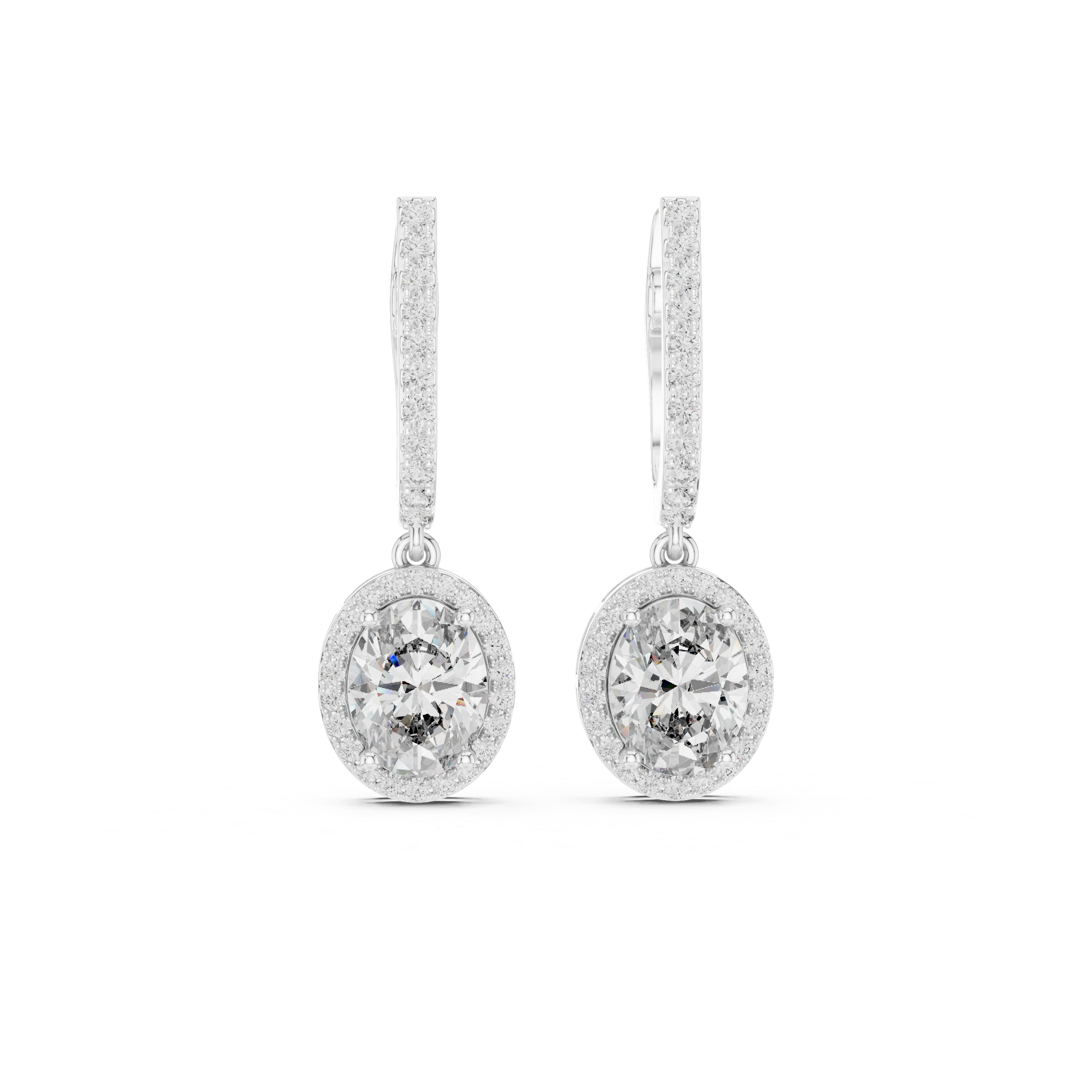 OVAL CUT DIAMOND HALO HUGGIE DROP EARRING