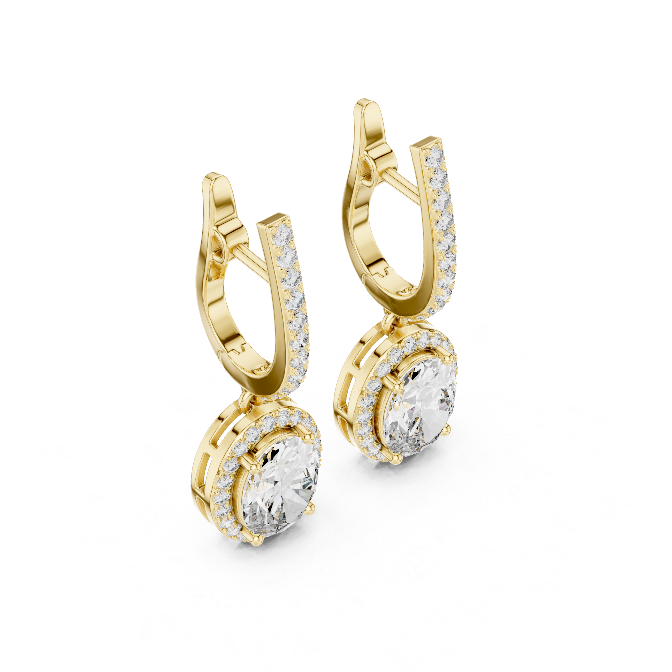 OVAL CUT DIAMOND HALO HUGGIE DROP EARRING