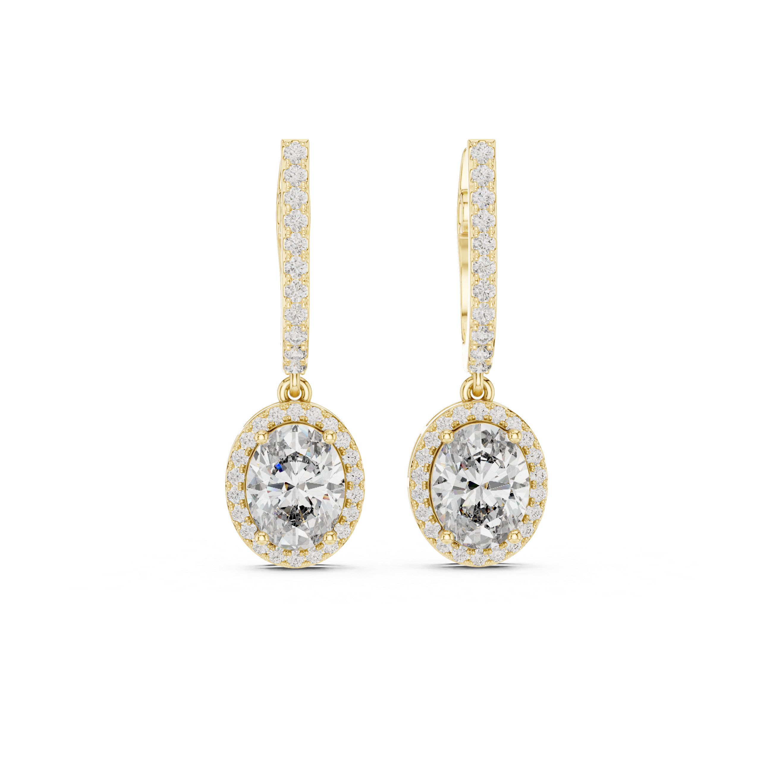 OVAL CUT DIAMOND HALO HUGGIE DROP EARRING