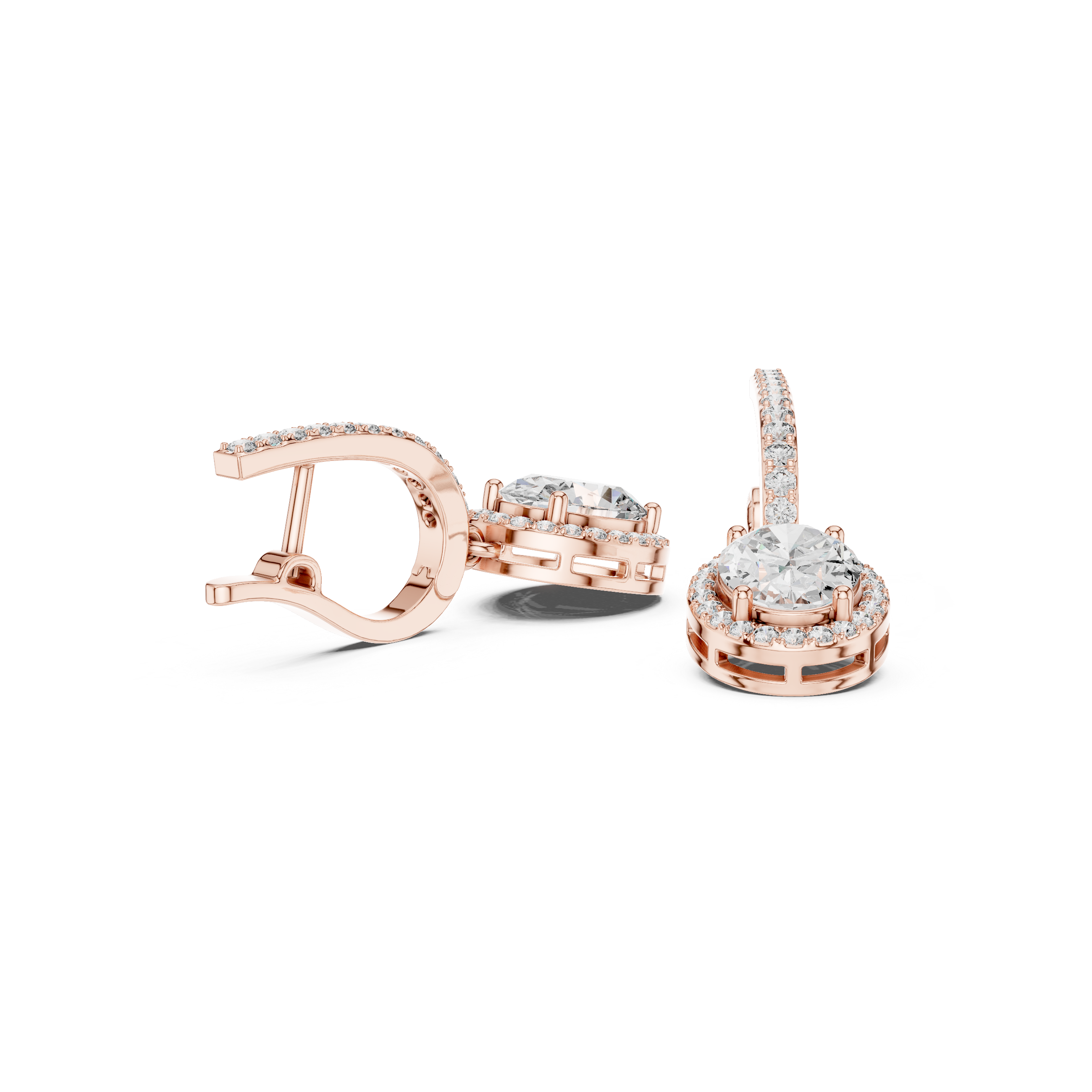 OVAL CUT DIAMOND HALO HUGGIE DROP EARRING