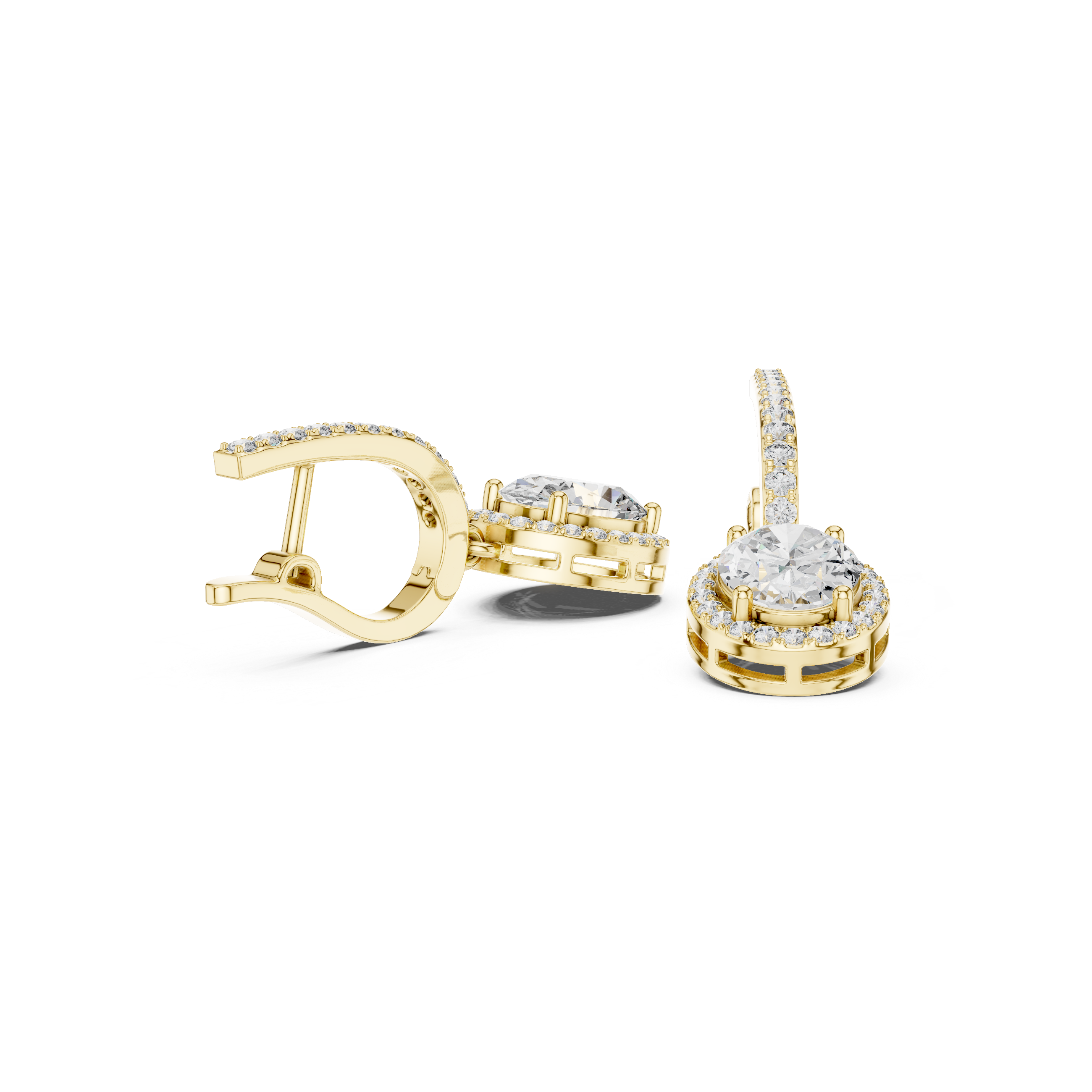 OVAL CUT DIAMOND HALO HUGGIE DROP EARRING
