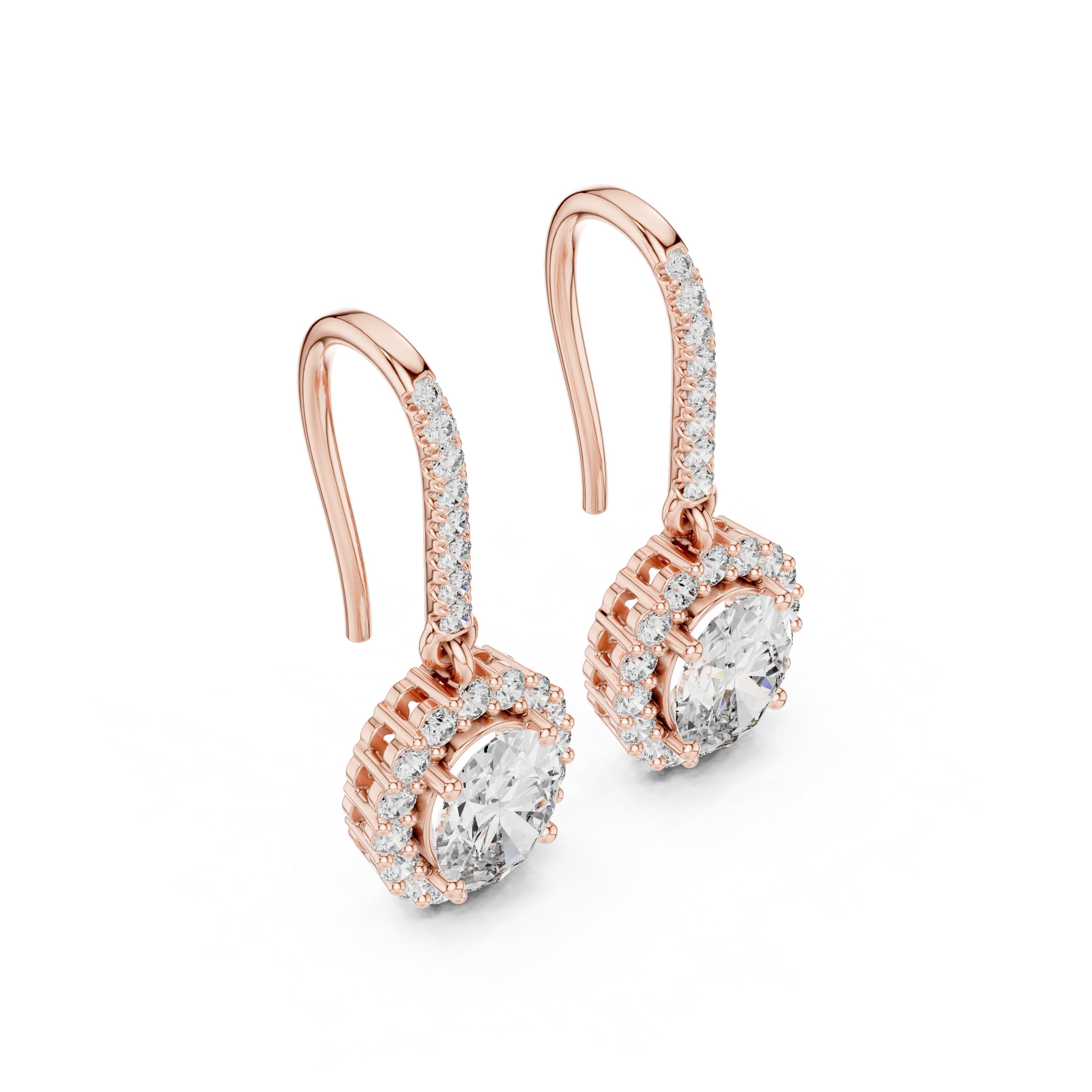 Oval Halo Diamond Drop Earrings