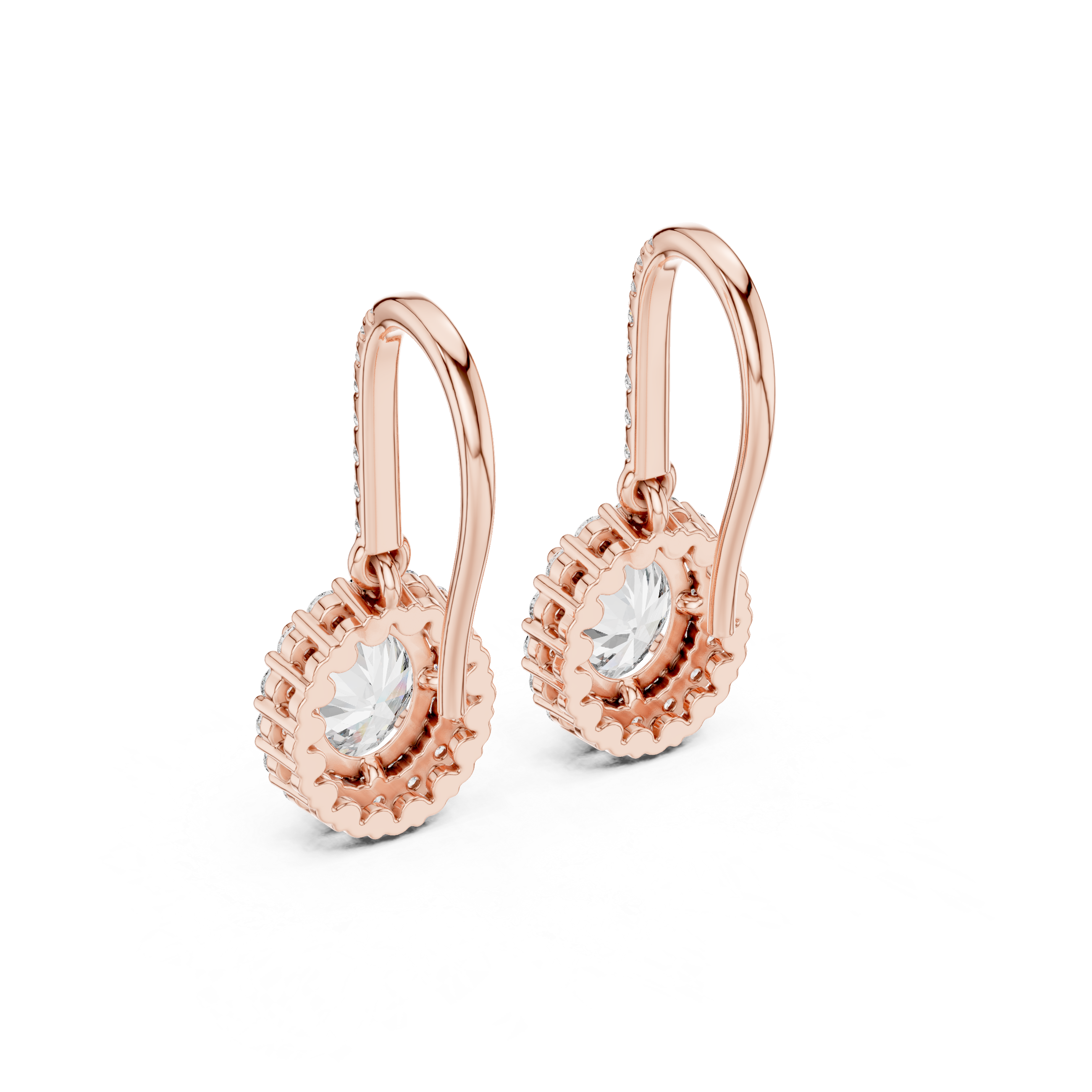 Oval Halo Diamond Drop Earrings