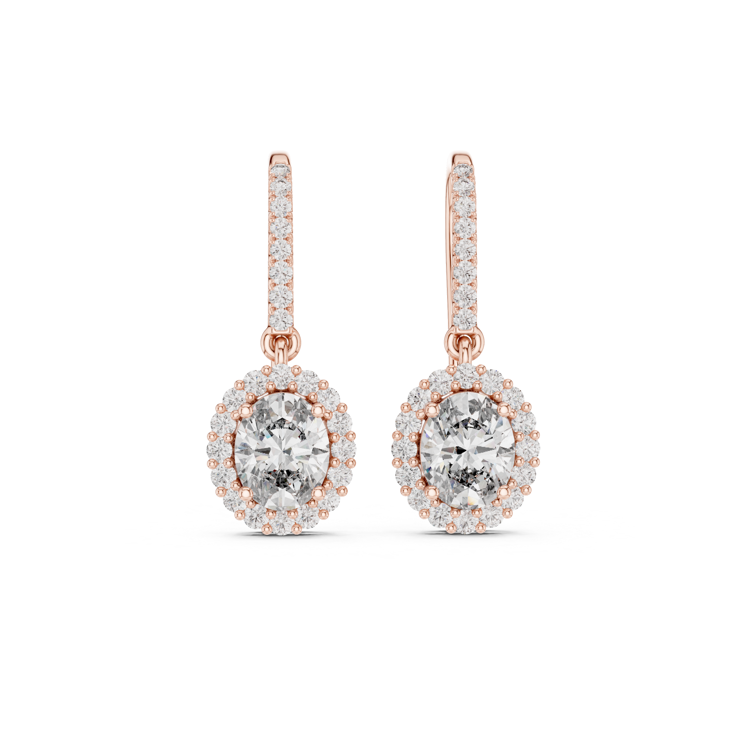 Oval Halo Diamond Drop Earrings
