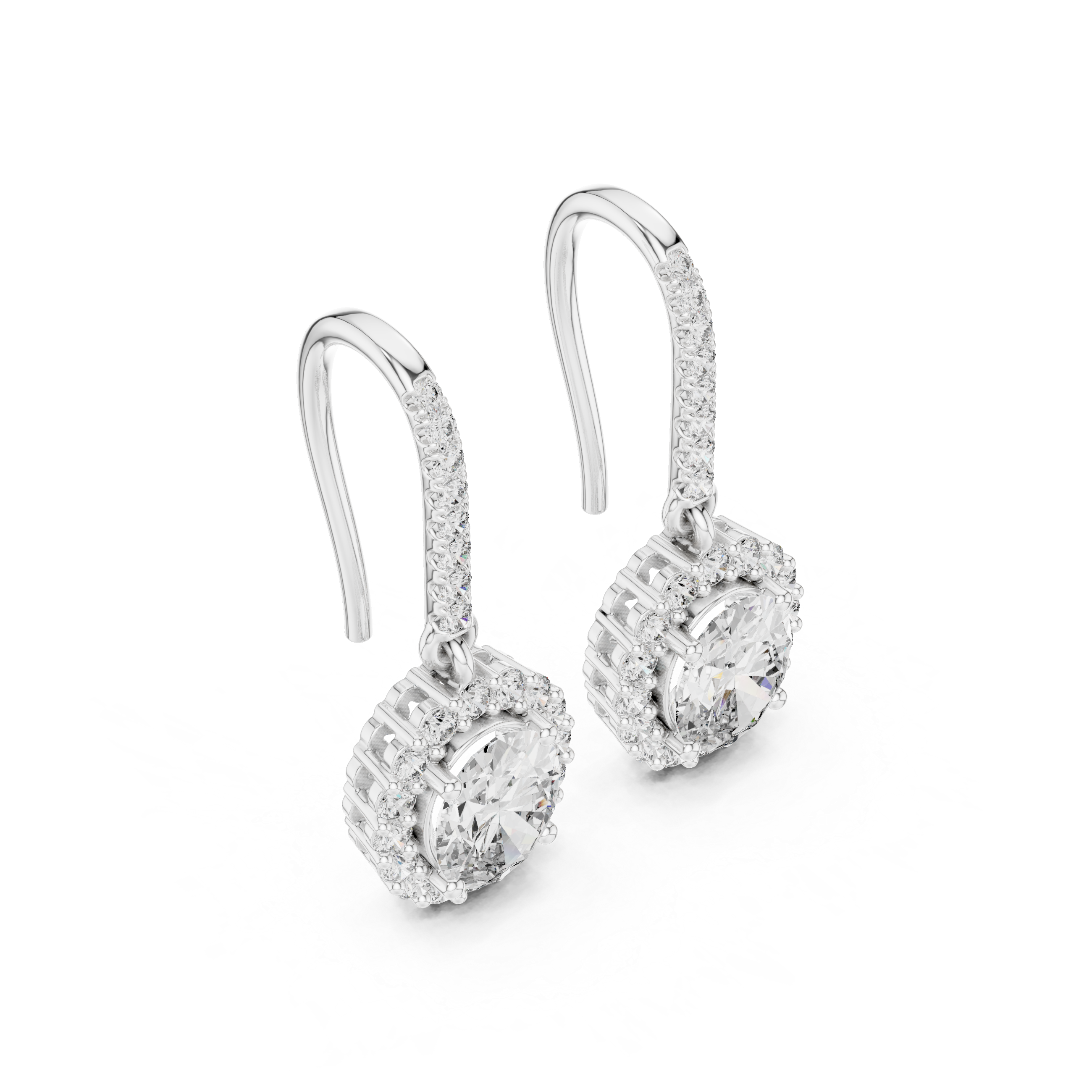 Oval Halo Diamond Drop Earrings