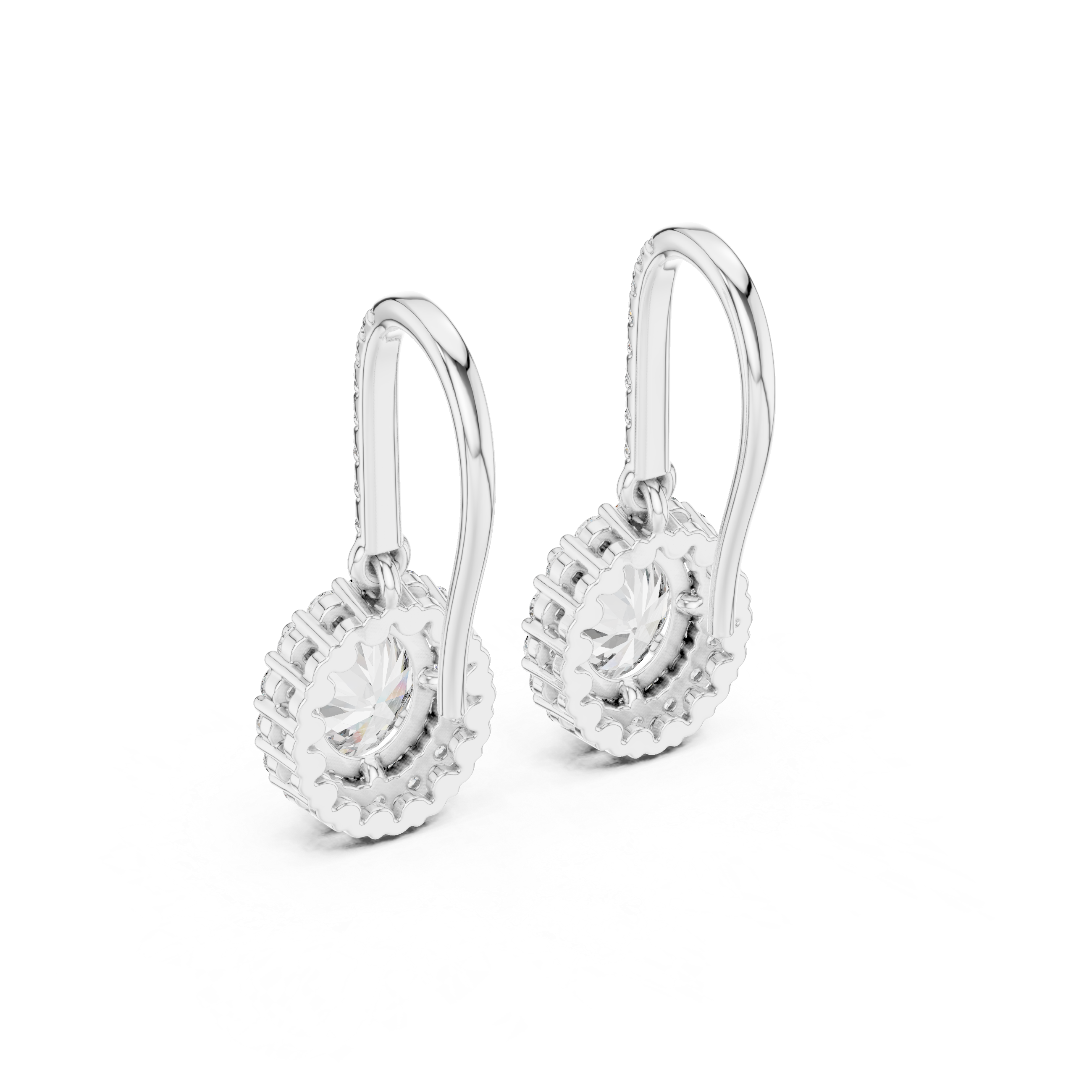 Oval Halo Diamond Drop Earrings