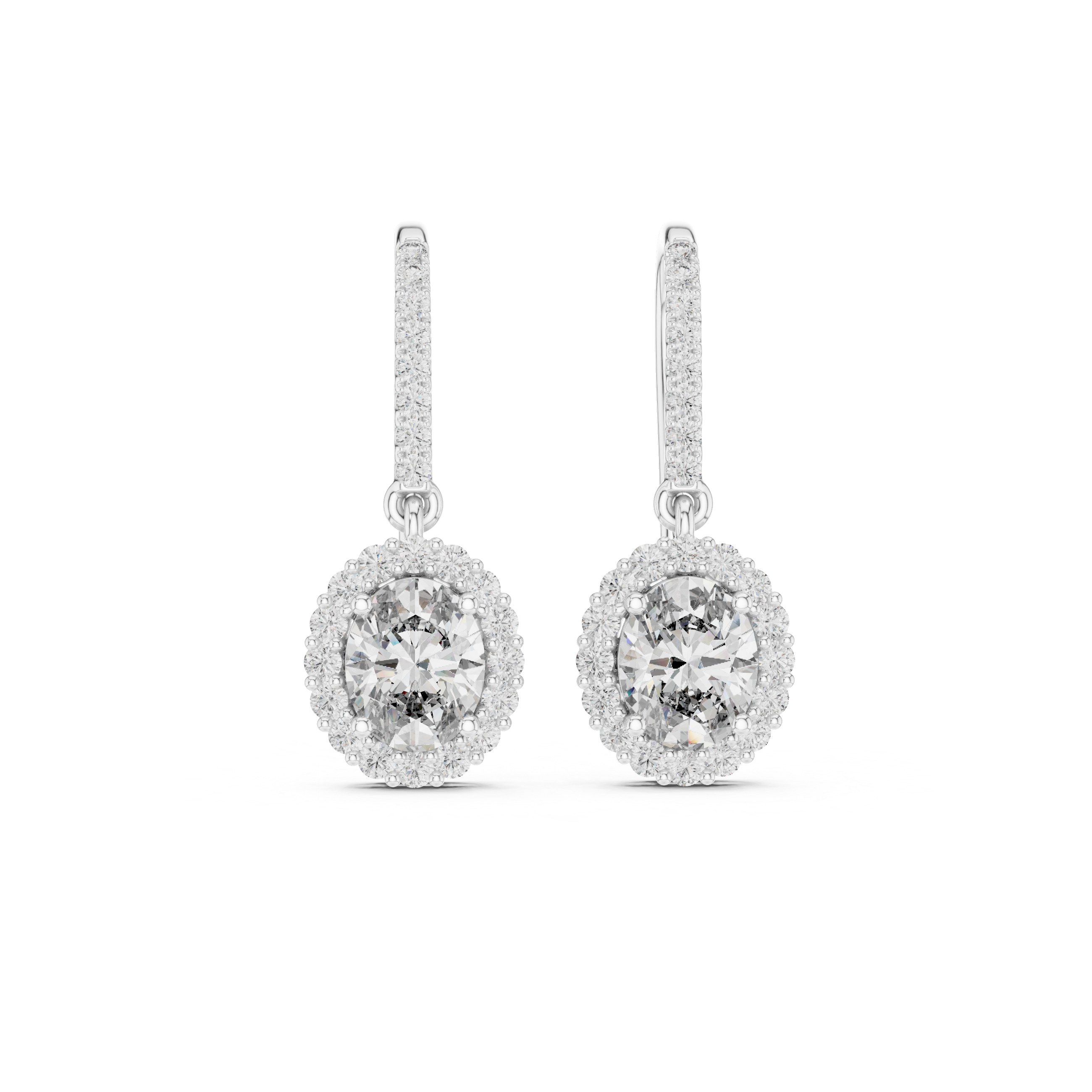 Oval Halo Diamond Drop Earrings