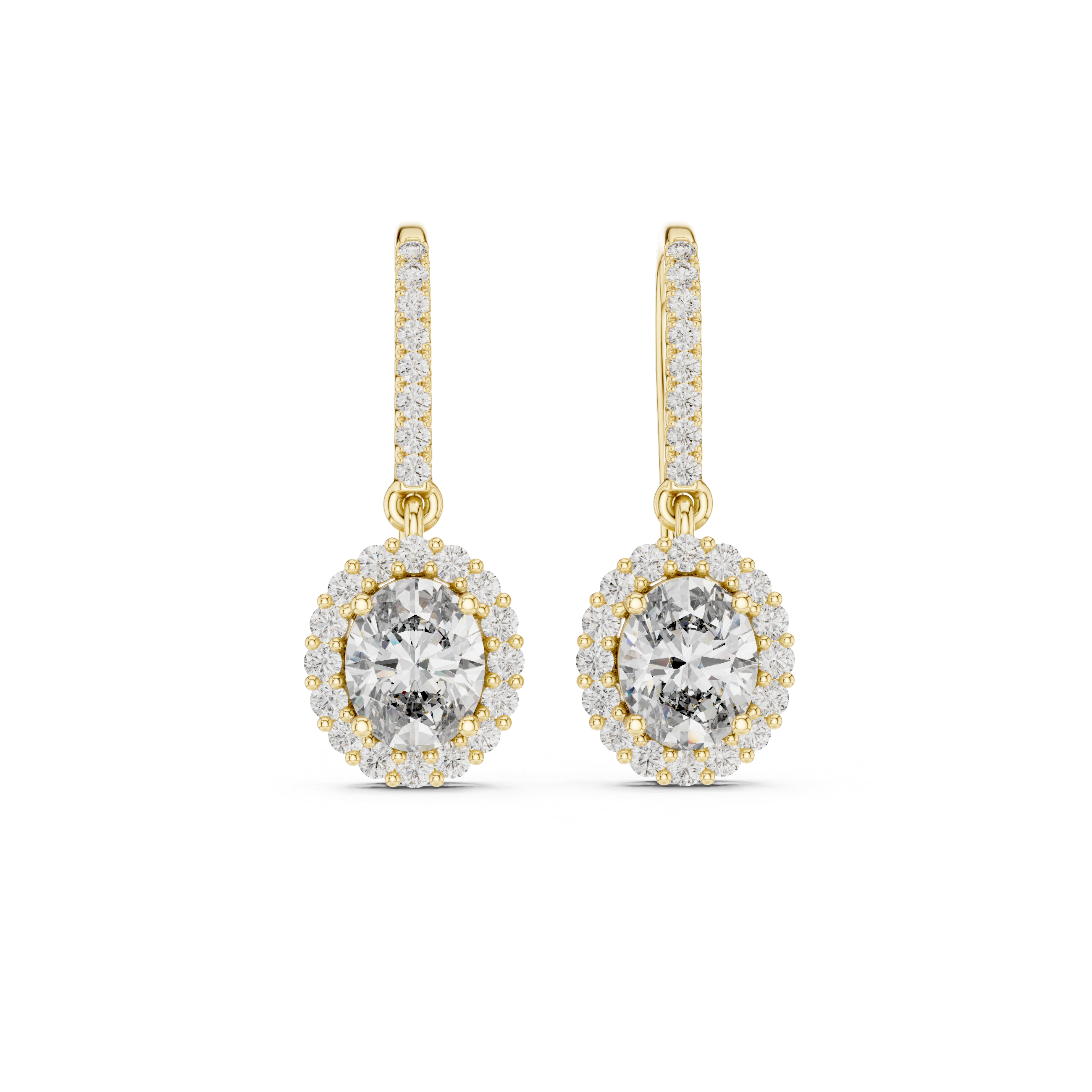 Oval Halo Diamond Drop Earrings