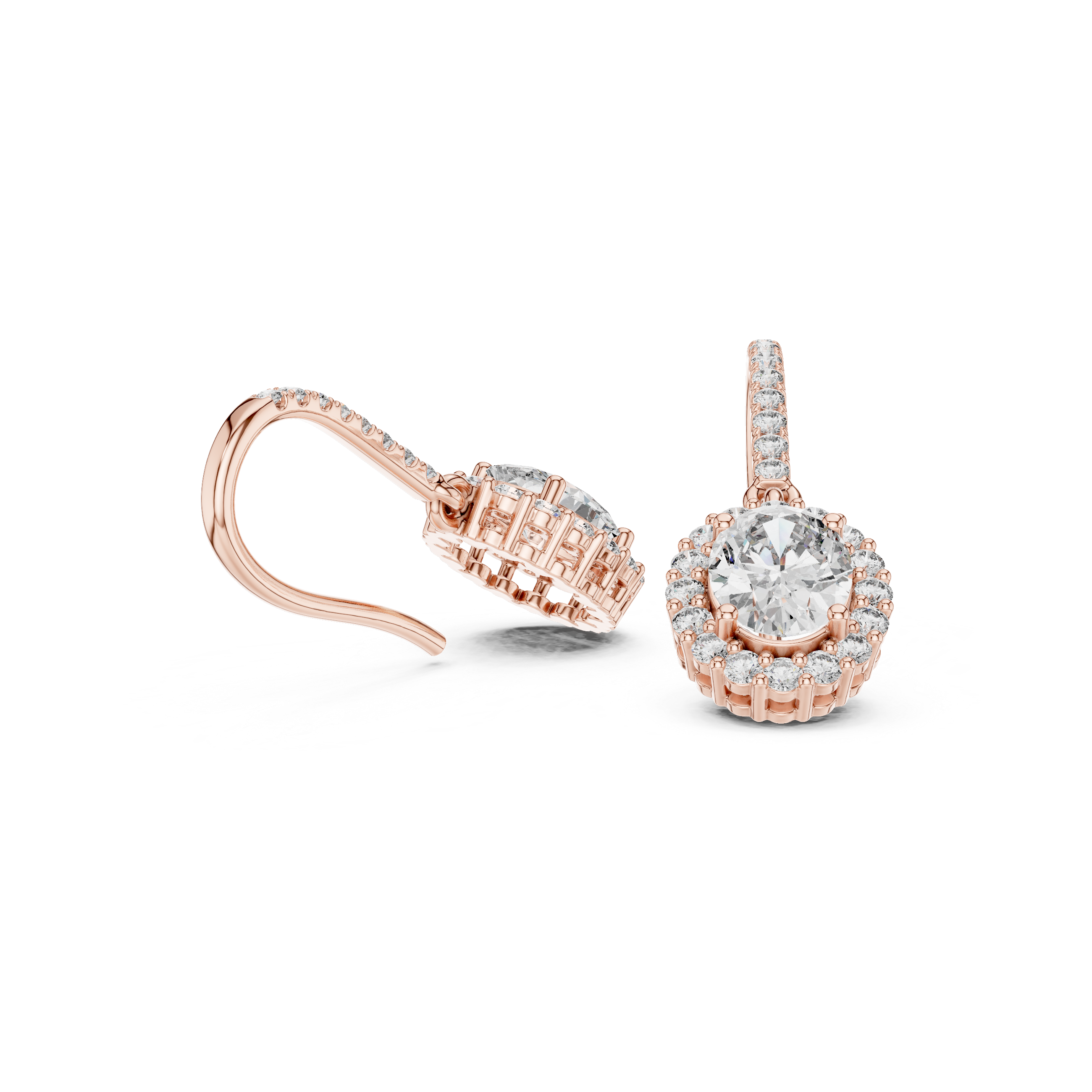 Oval Halo Diamond Drop Earrings
