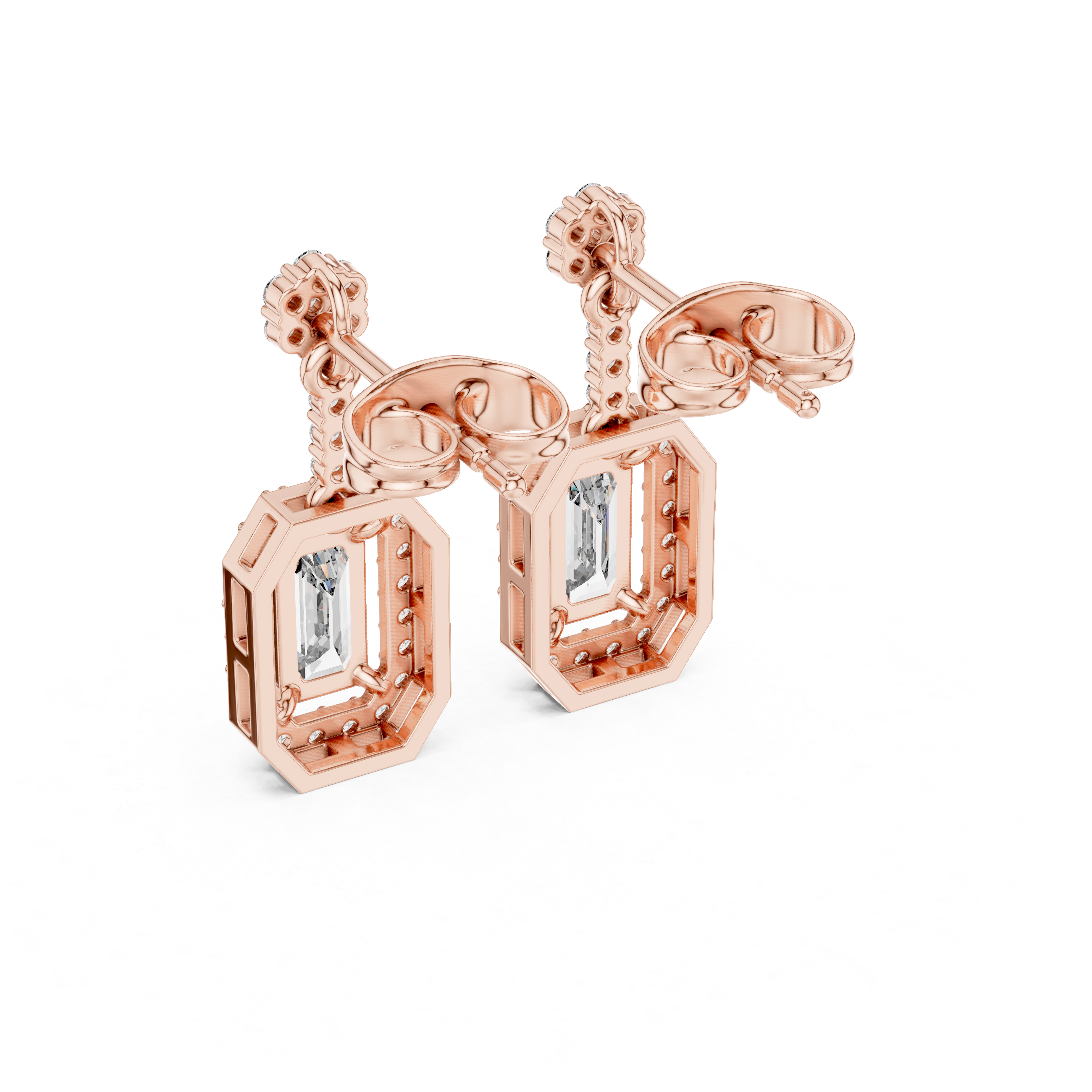 EMRALD CUT DIAMOND HALO DROP EARRING