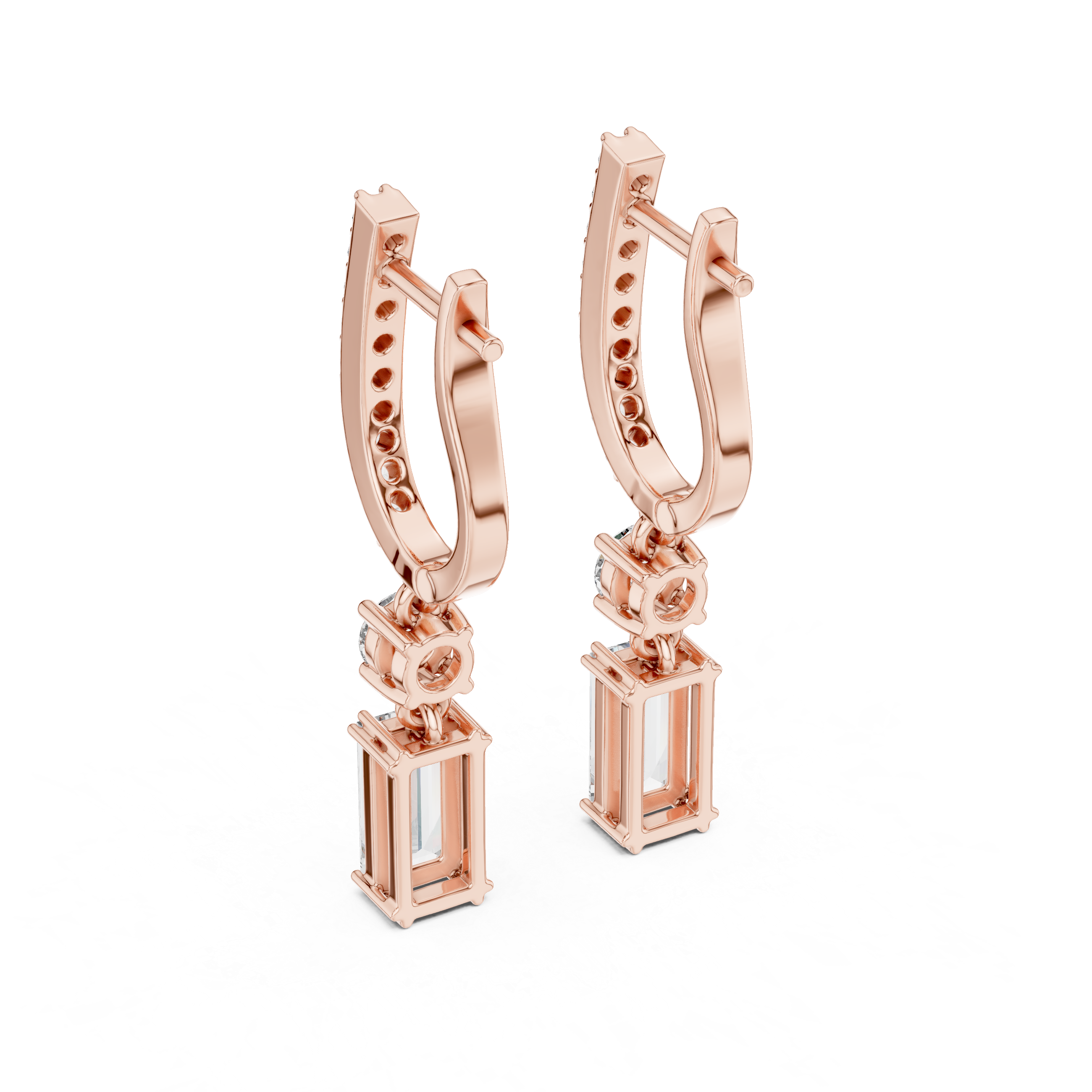EMRALD CUT DIAMOND HUGGIE DROP EARRING