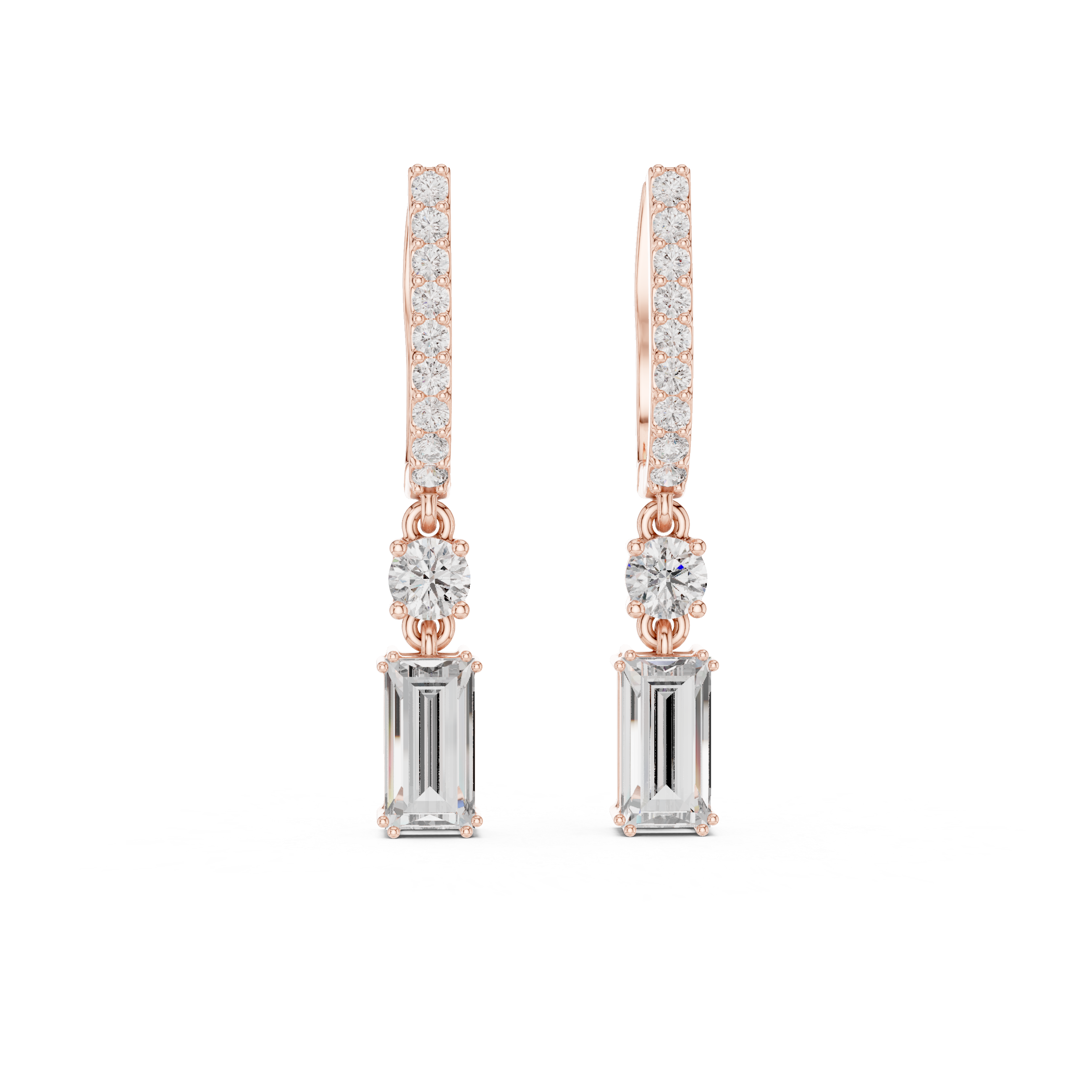 EMRALD CUT DIAMOND HUGGIE DROP EARRING