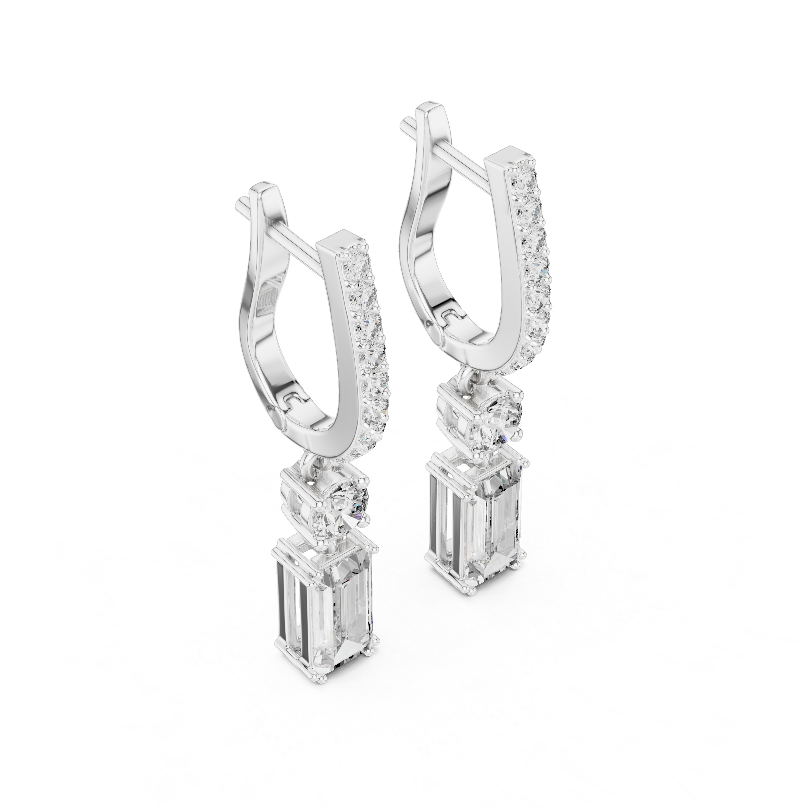 EMRALD CUT DIAMOND HUGGIE DROP EARRING