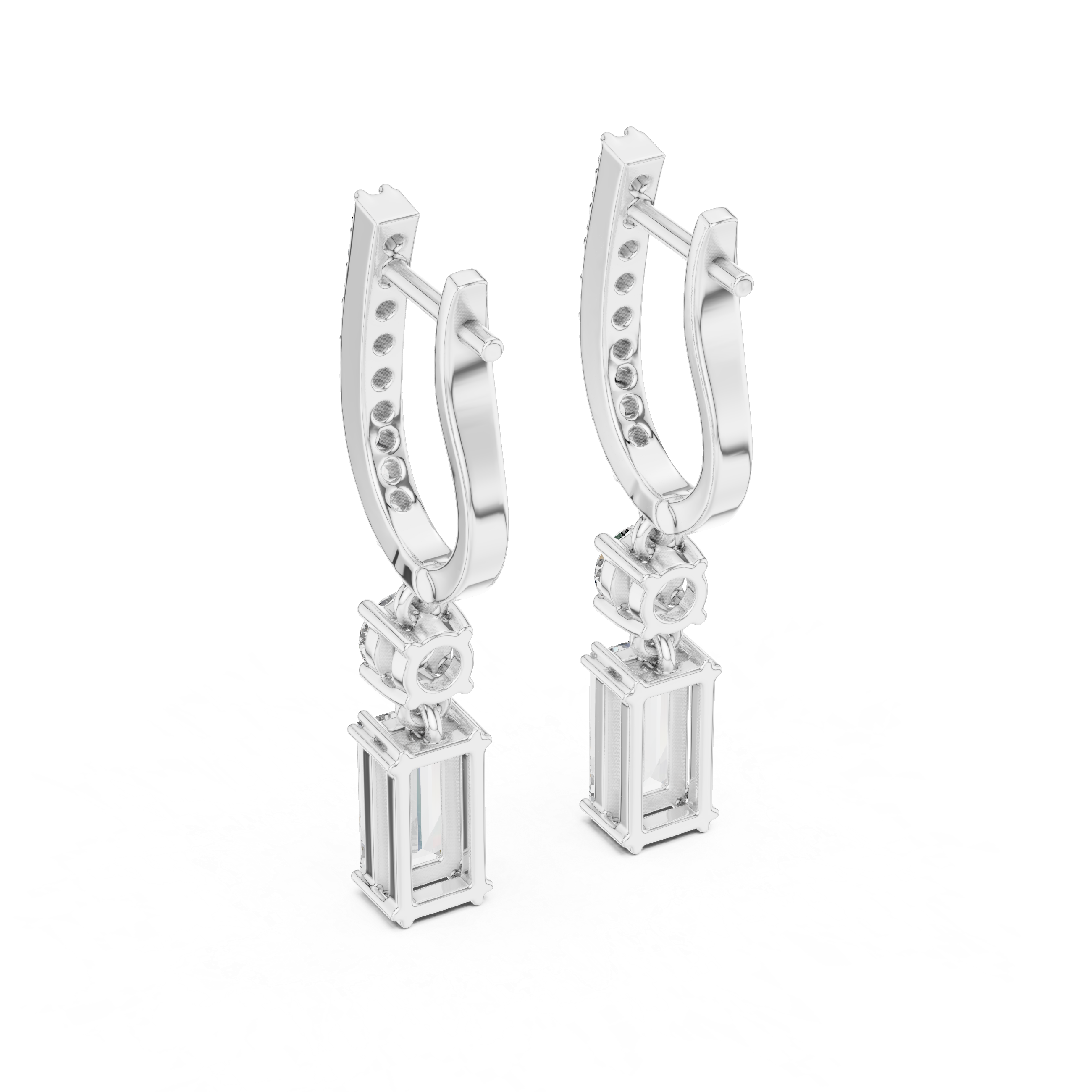 EMRALD CUT DIAMOND HUGGIE DROP EARRING